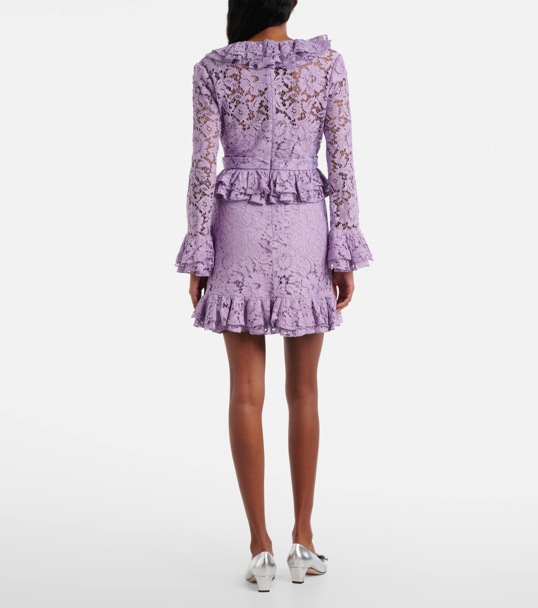 Floral ruffled sheer silk lace minidress - 3