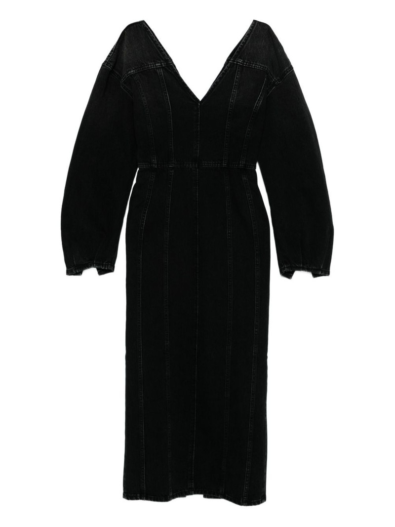 V-neck puff-sleeve midi dress 1