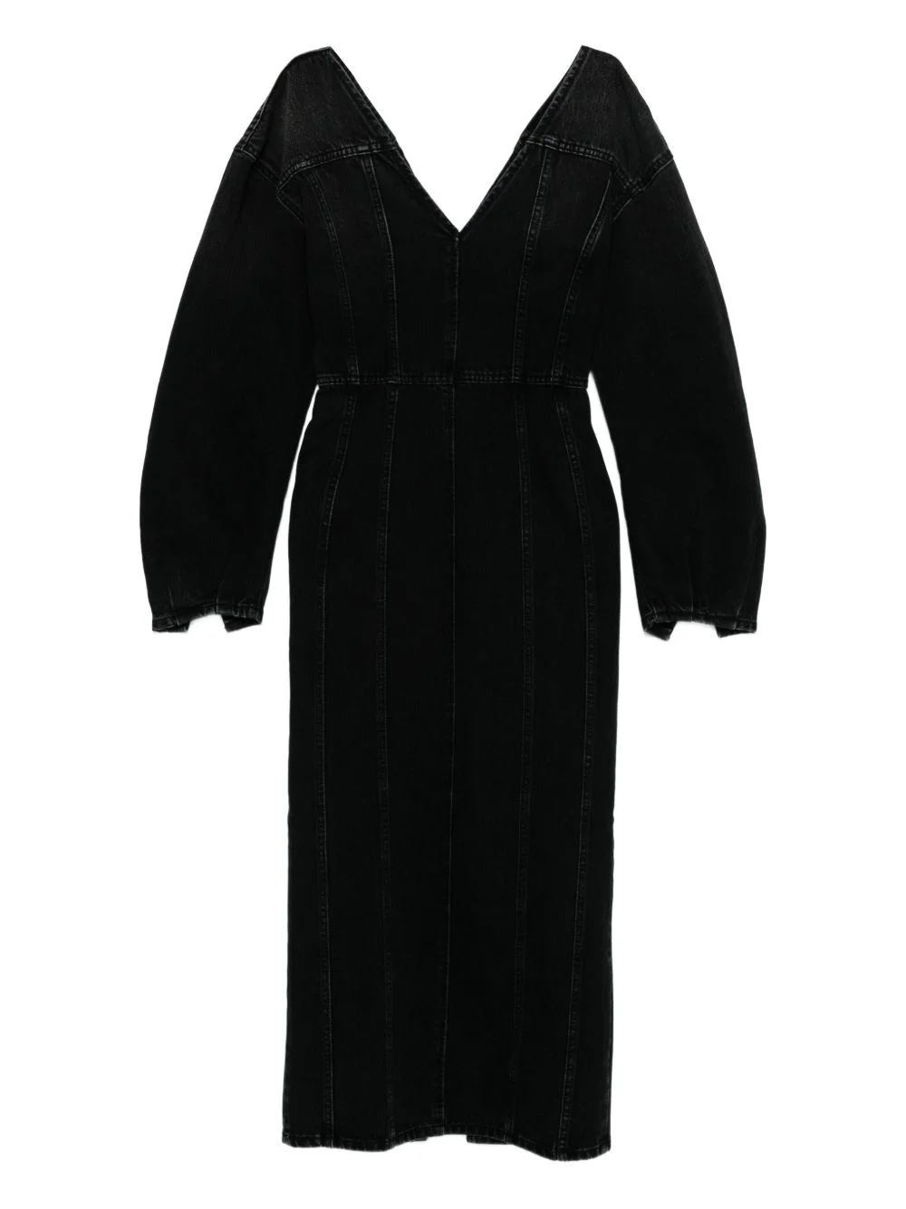 V-neck puff-sleeve midi dress - 1