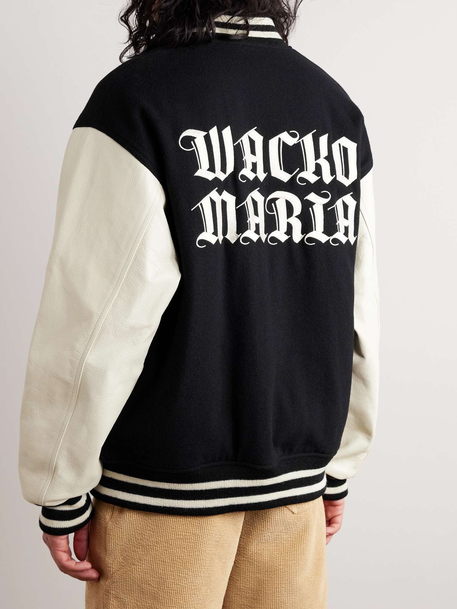 WACKO MARIA Logo-Embroidered Wool-Blend Felt and Leather Varsity ...