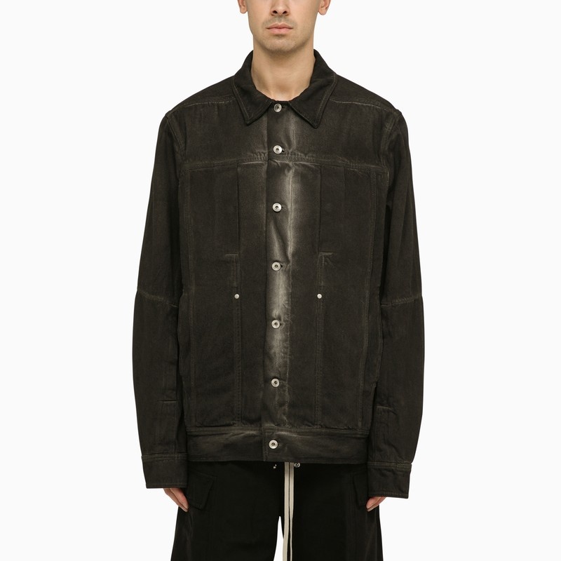 Black washed-effect denim jacket - 1