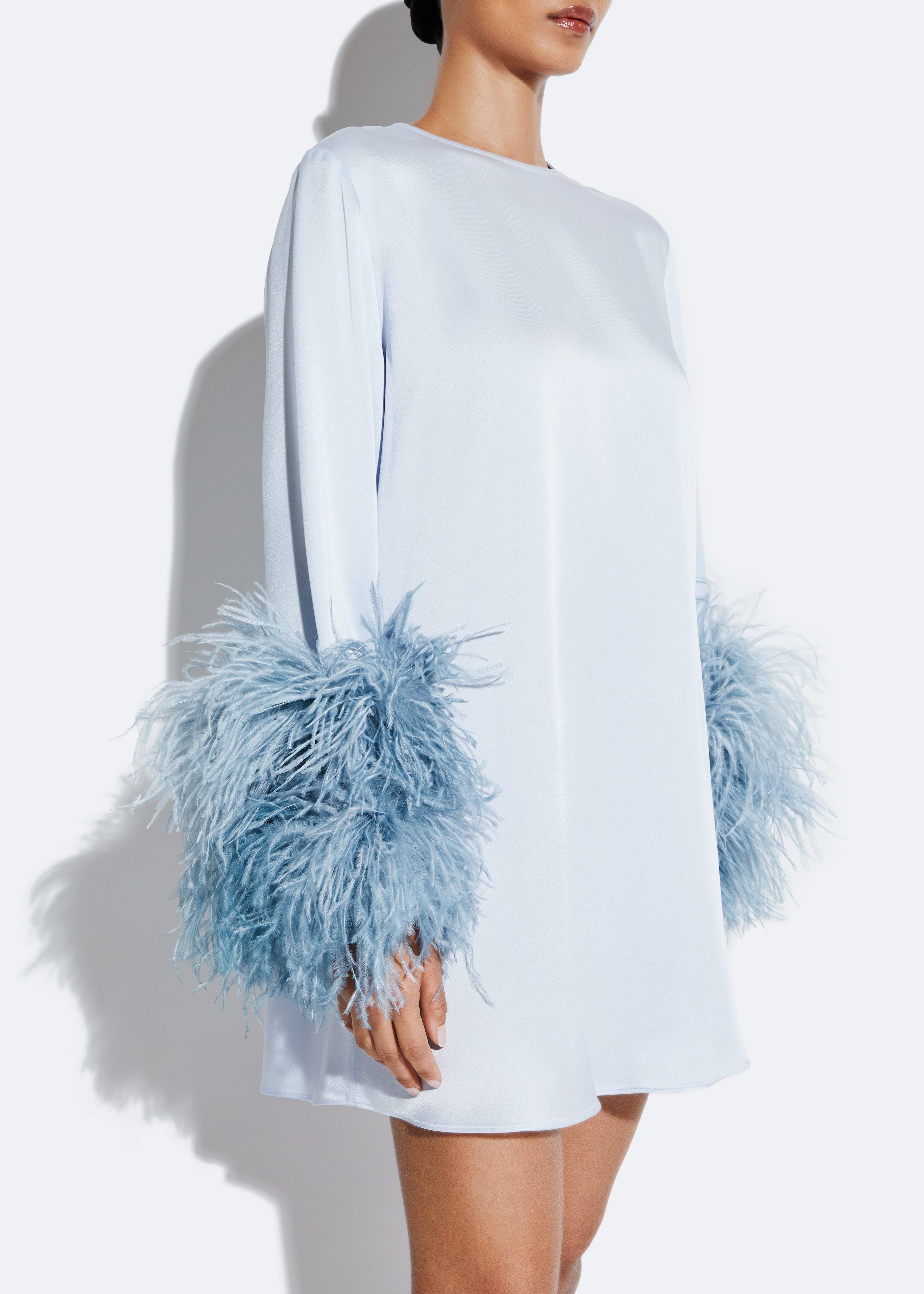 Satin Dress With Feathers - 4