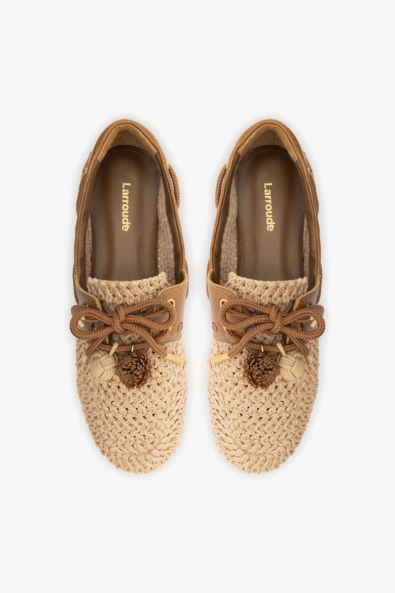 Cyprus Crochet Boat Shoe In Natural Crochet and Russet Leather 6