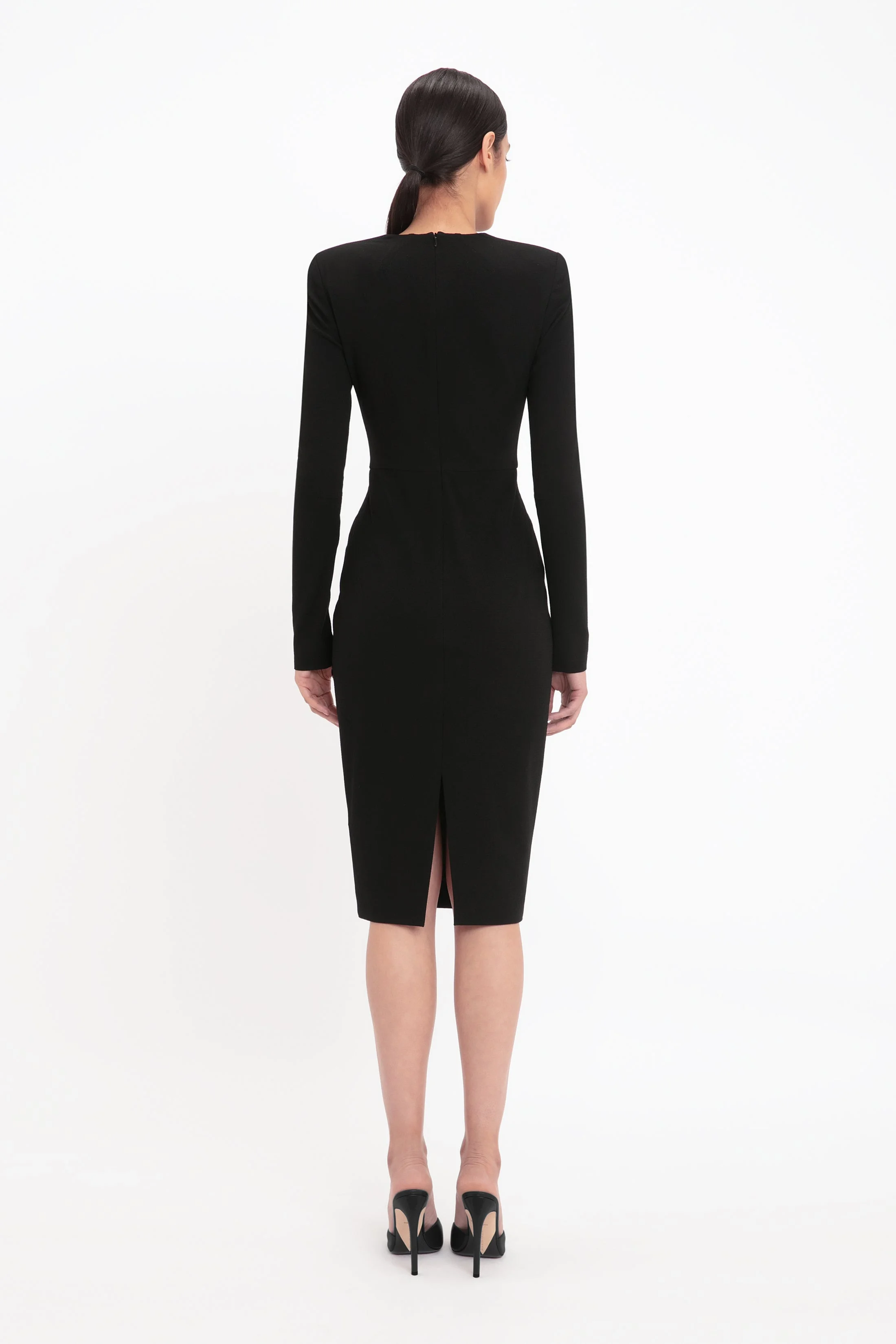 Victoria Beckham Long Sleeve T-Shirt Fitted Dress In Black -  1124WDR005233A-BLACK-4 | REVERSIBLE