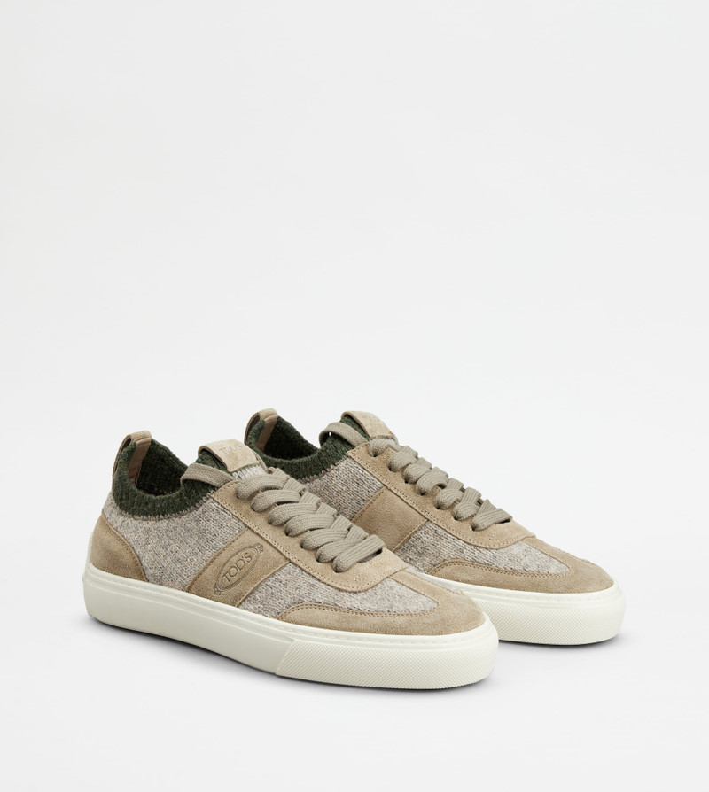 SNEAKERS IN SUEDE AD KNIT - BEIGE, GREEN 4