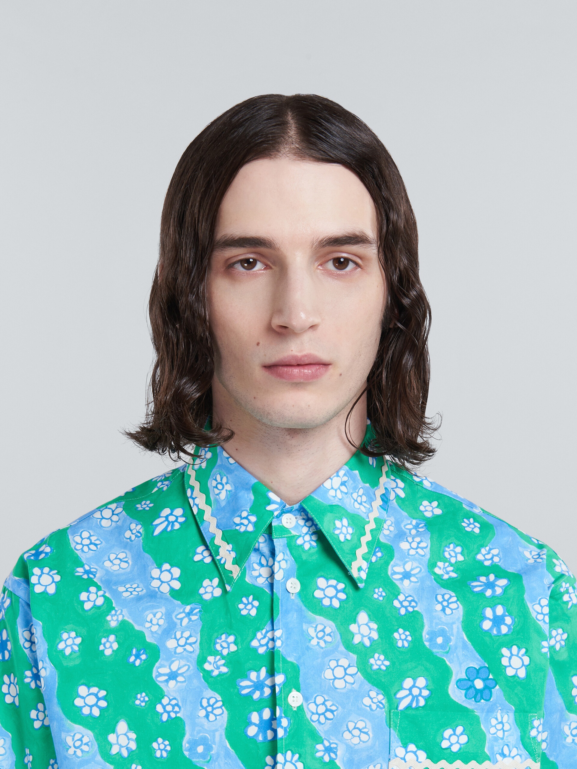 POPLIN SHIRT WITH GREEN STRIPY FLOWER PRINT - 4