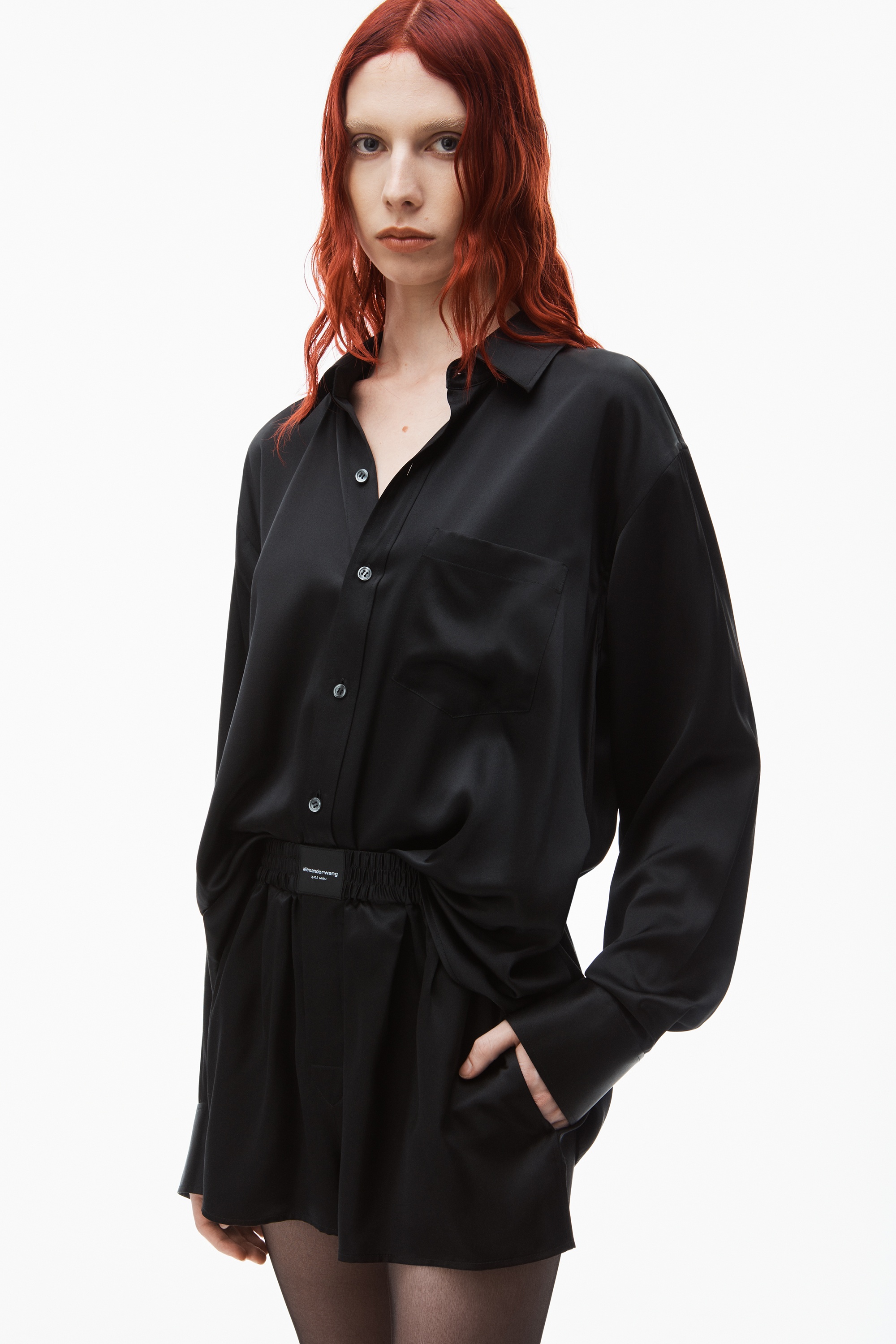 logo detailed button up boxer short romper in silk - 3