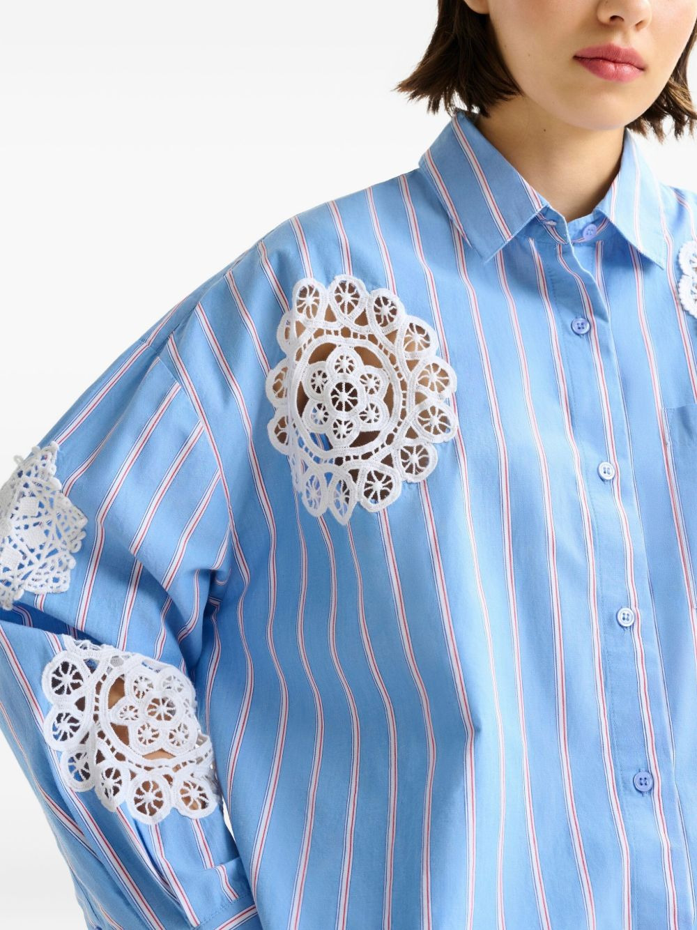 striped lace-patchwork shirt - 5