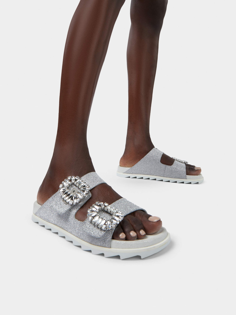 Roger Vivier Slidy Viv' Strass Buckle Sandals in Fabric outlook
