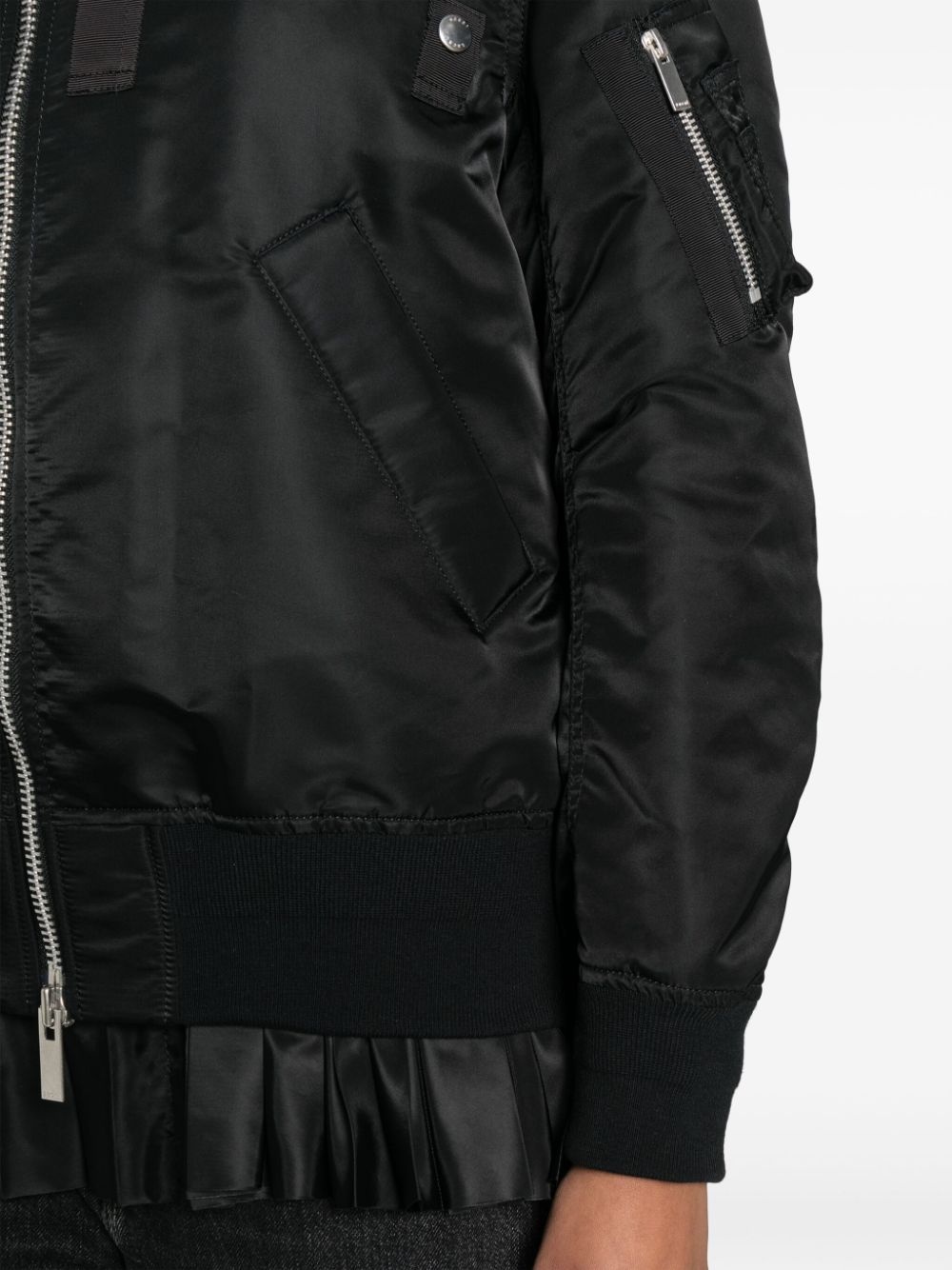 pleated-hem zip-up bomber jacket - 5