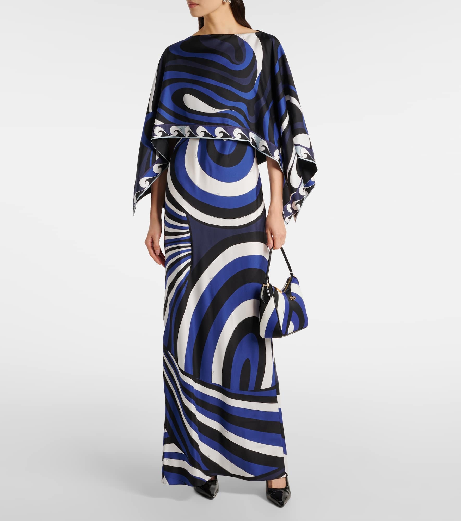 Iride silk twill slip dress and cape - 2