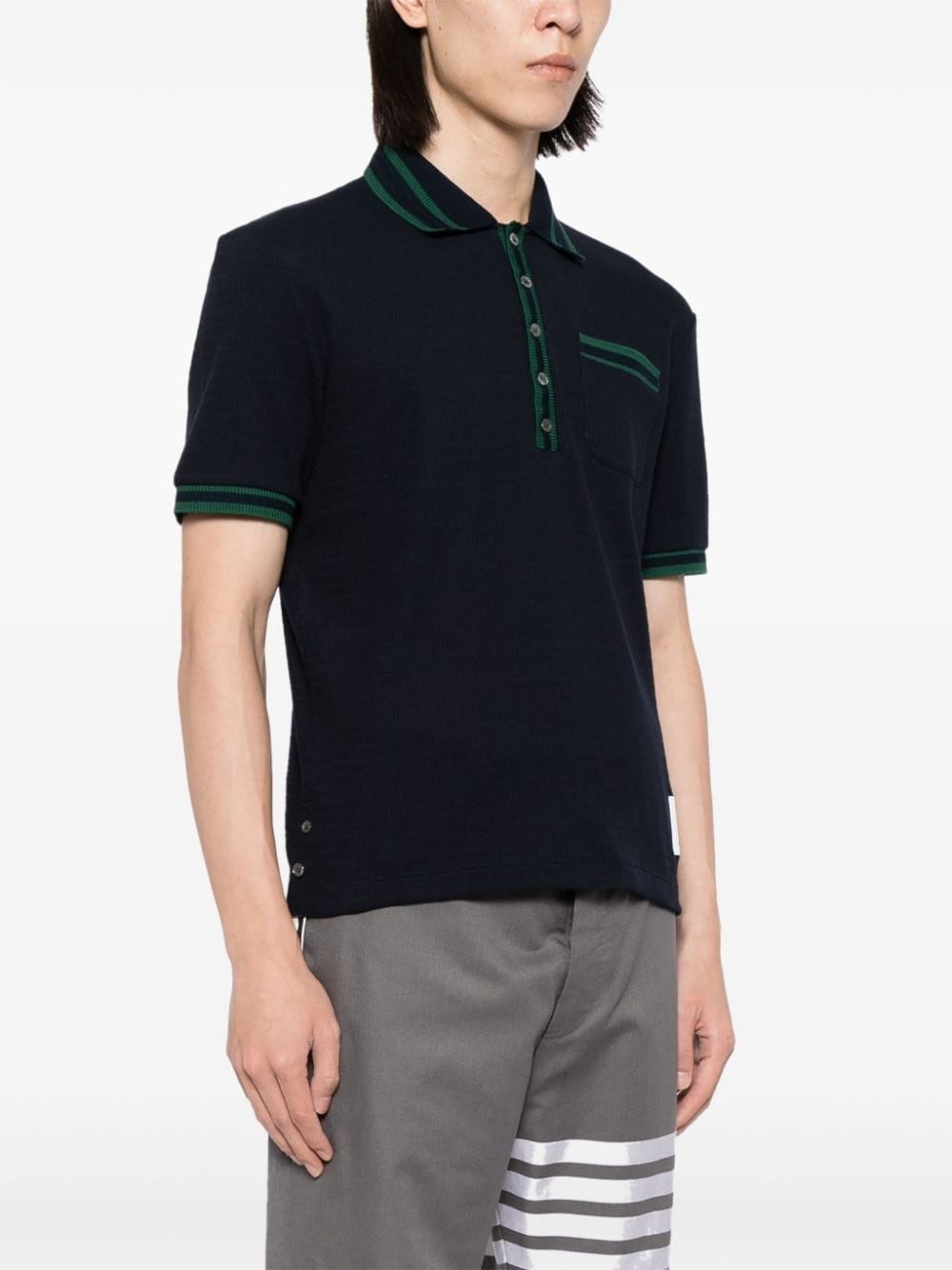 Pointelle cotton knit polo shirt - 3