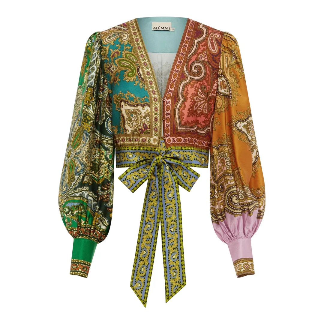 Clemenza Spliced Crop Silk Blouse - 1