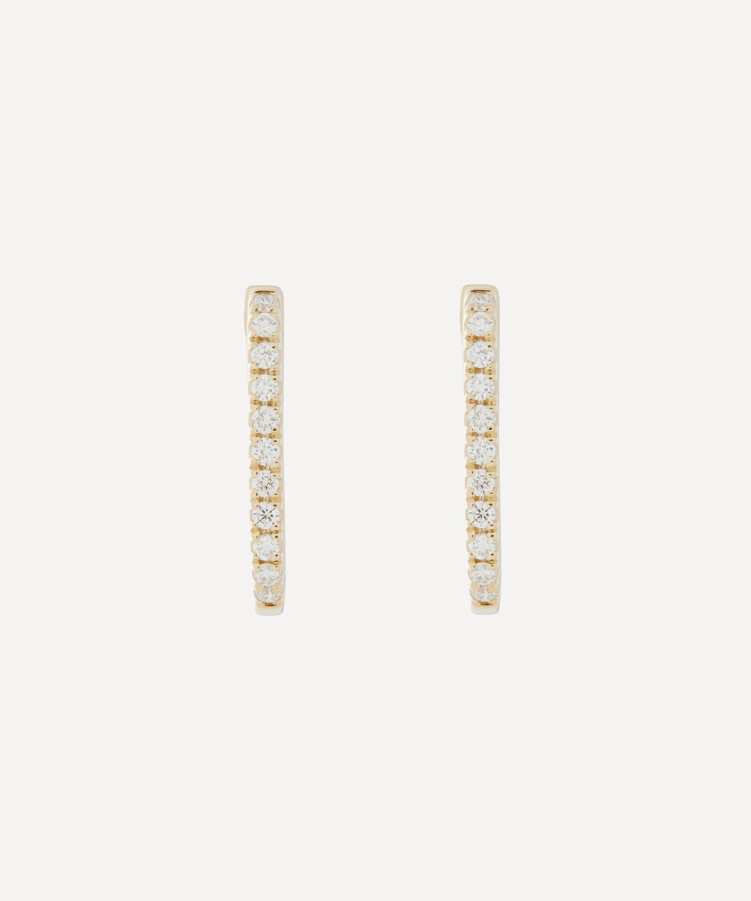 14ct Gold Skinny Diamond Oval Hoop Earrings - 1