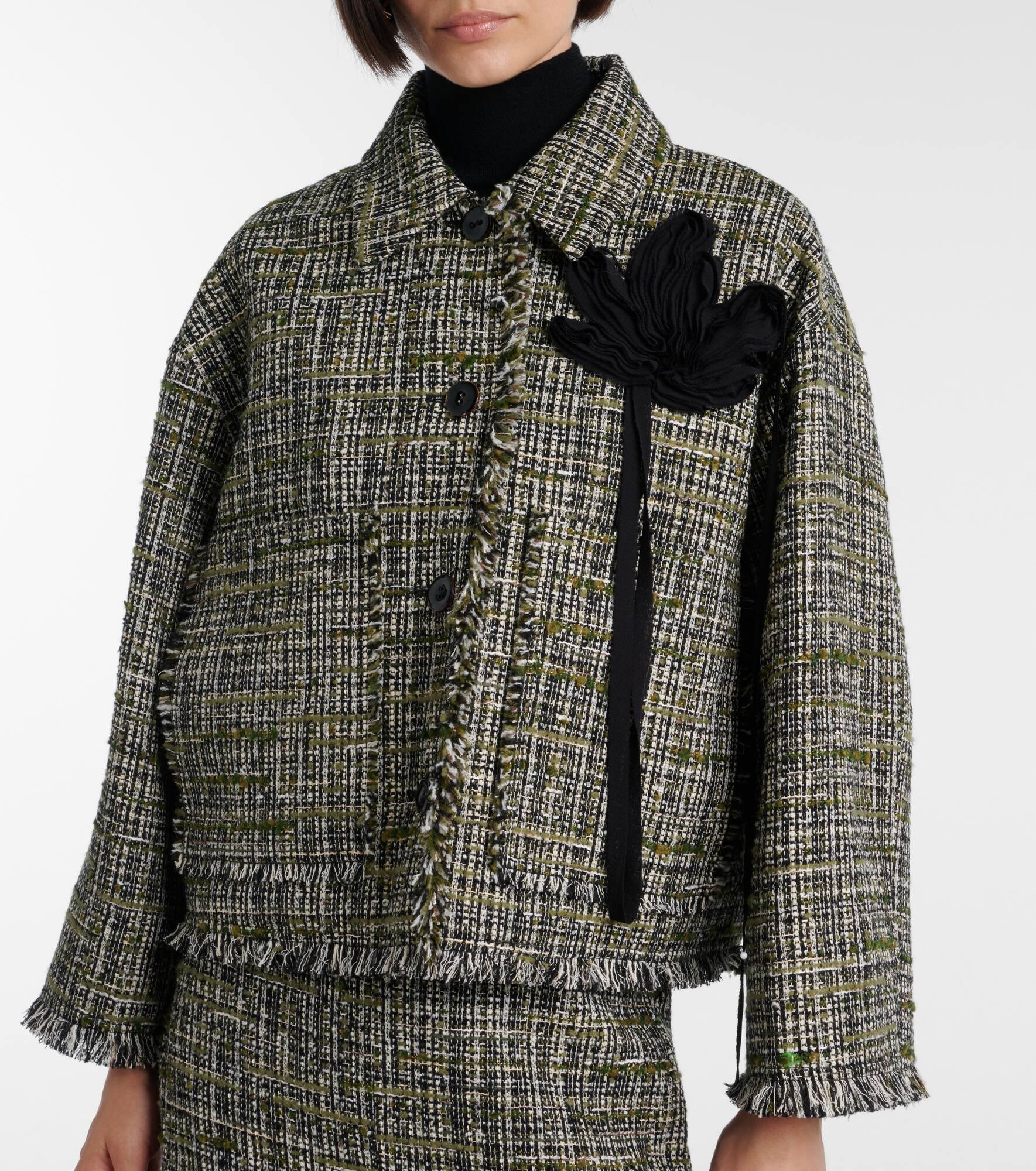 Floral-appliqué tweed jacket - 6