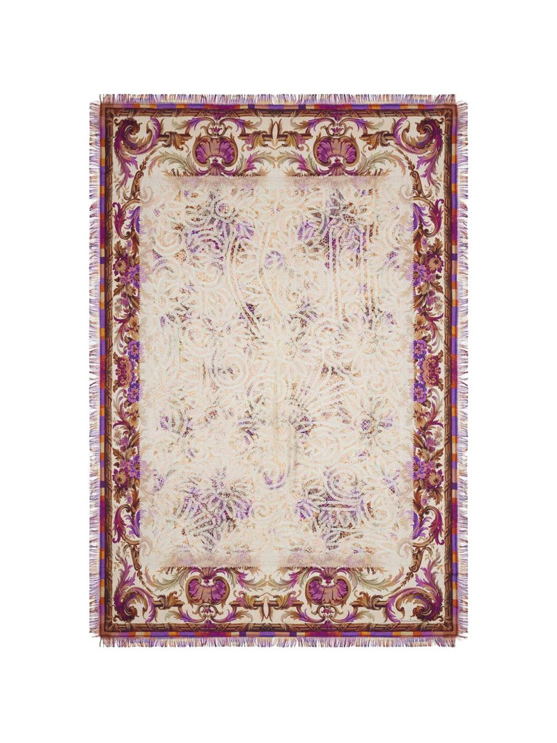Aloeuw baroque-patterned fringed silk scarf 1