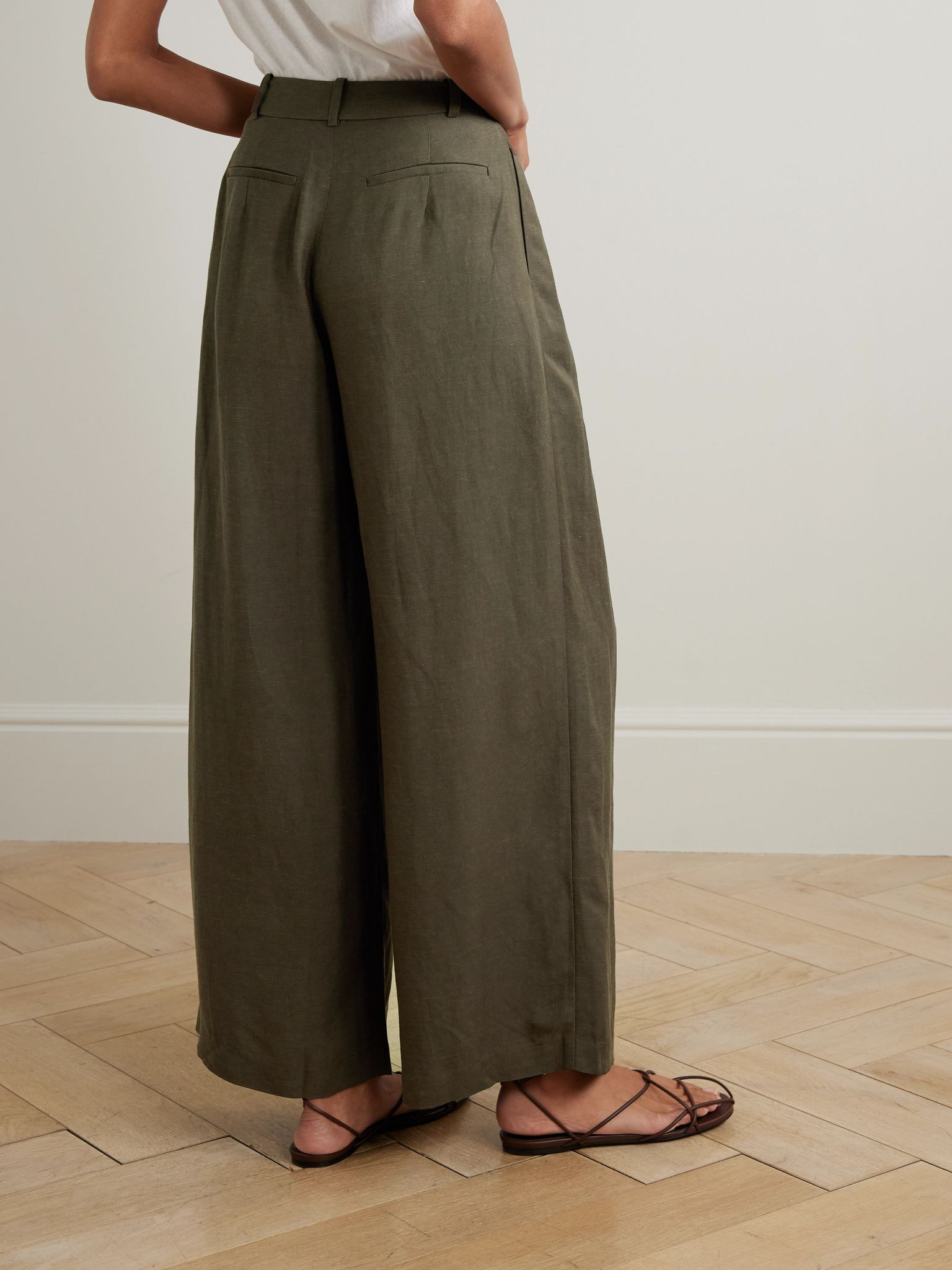 Astrid pleated woven wide-leg pants Dark green - 4