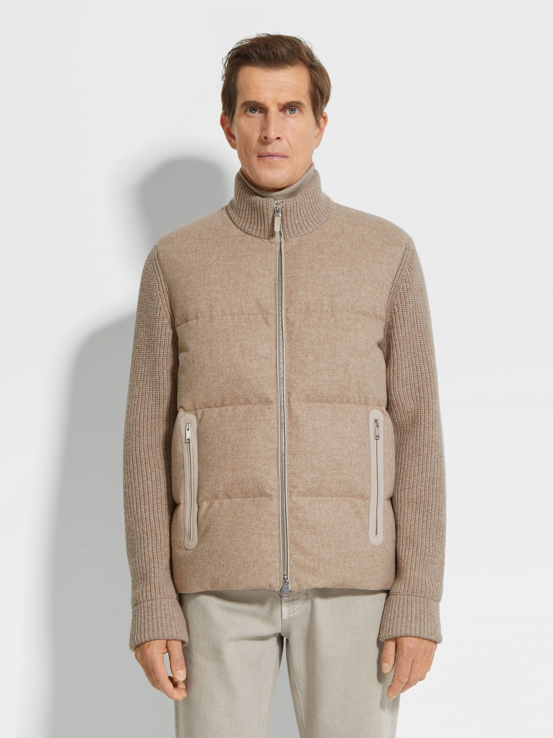 LIGHT TAUPE MULTIMÉLANGE OASI CASHMERE FULL ZIP BLOUSON - 4