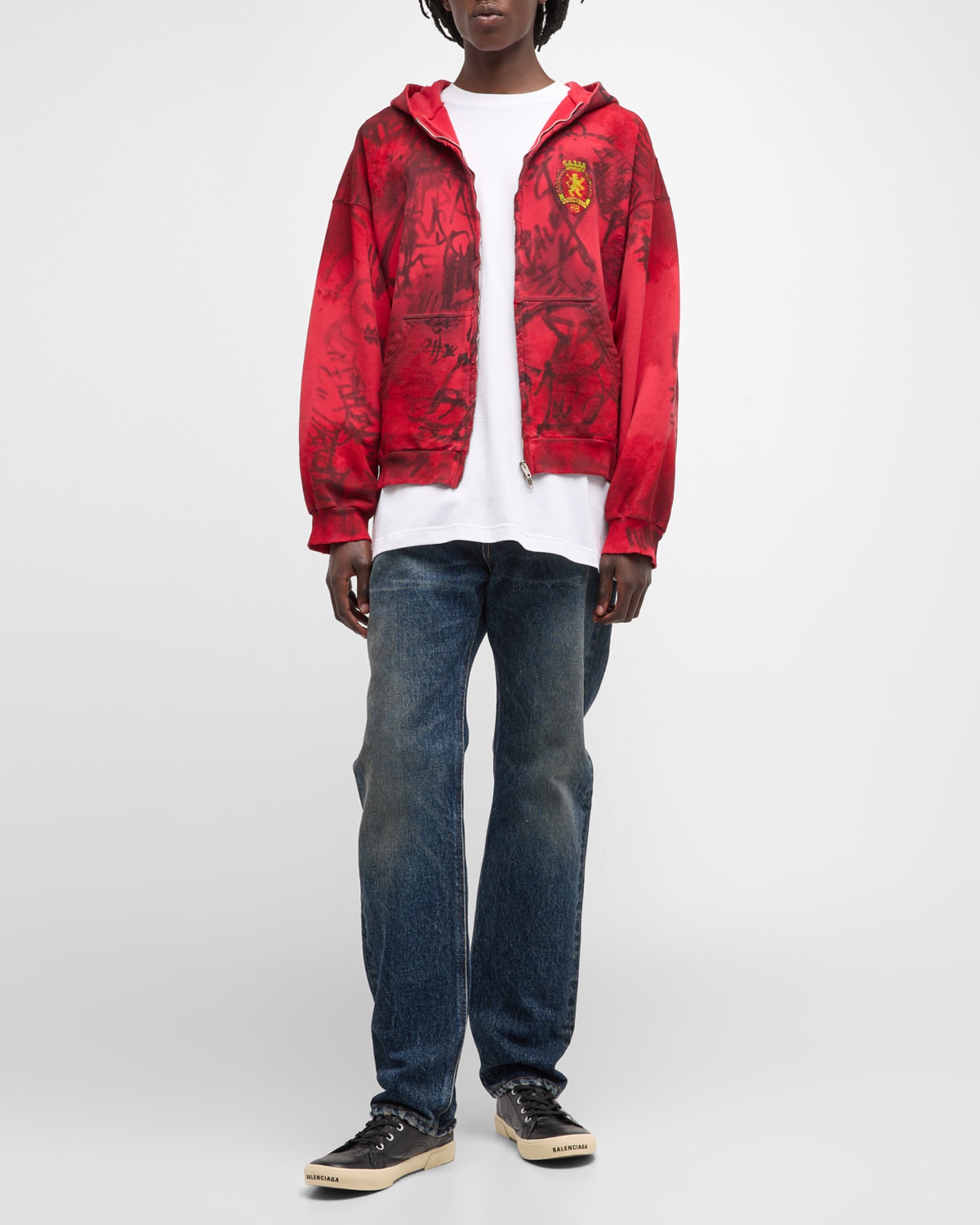 BALENCIAGA Skater Zip-up Hoodie Medium Fit in Red | REVERSIBLE