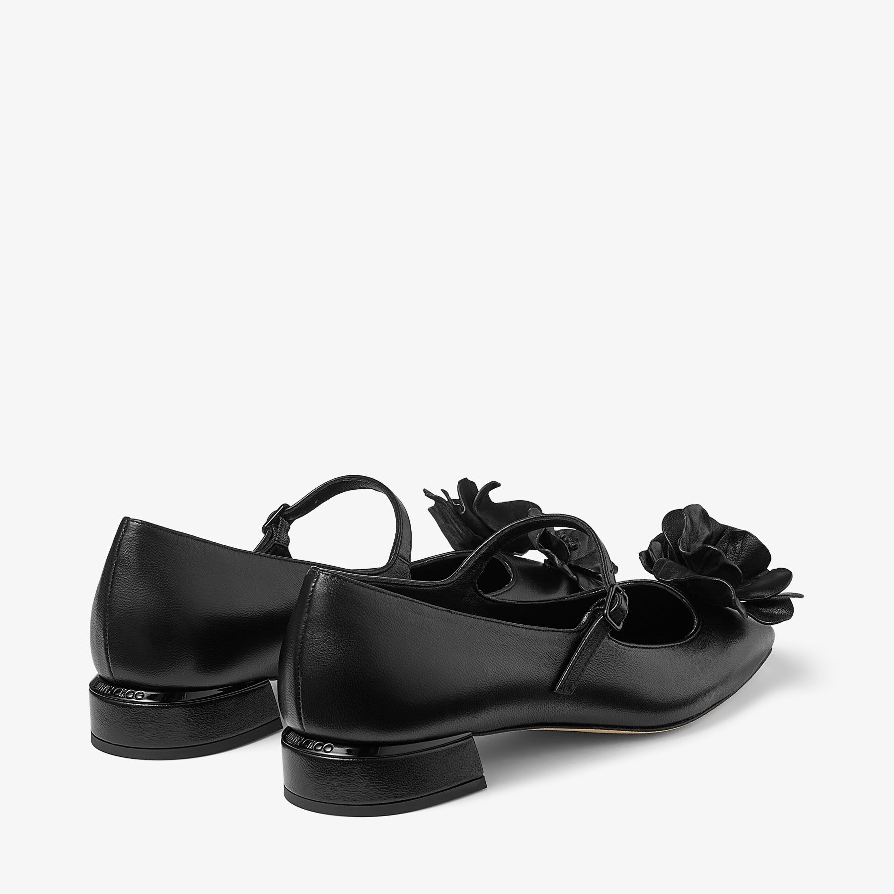 JIMMY CHOO Rosa/flowers Flat Black Nappa Leather Flats with