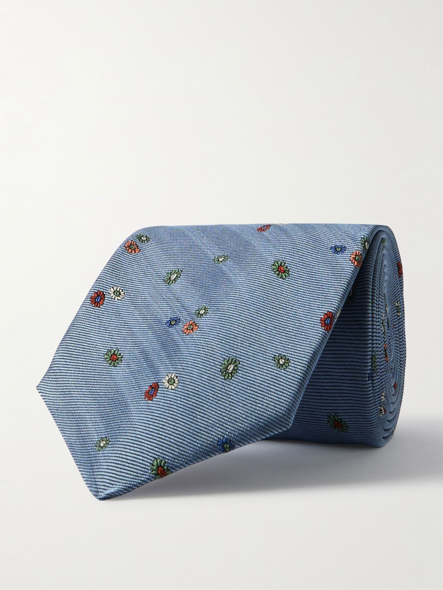 8cm Embroidered Silk-Faille Tie Blue - 1