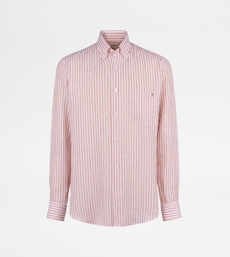 BUTTON DOWN SHIRT IN STRIPED LINEN - PINK 1
