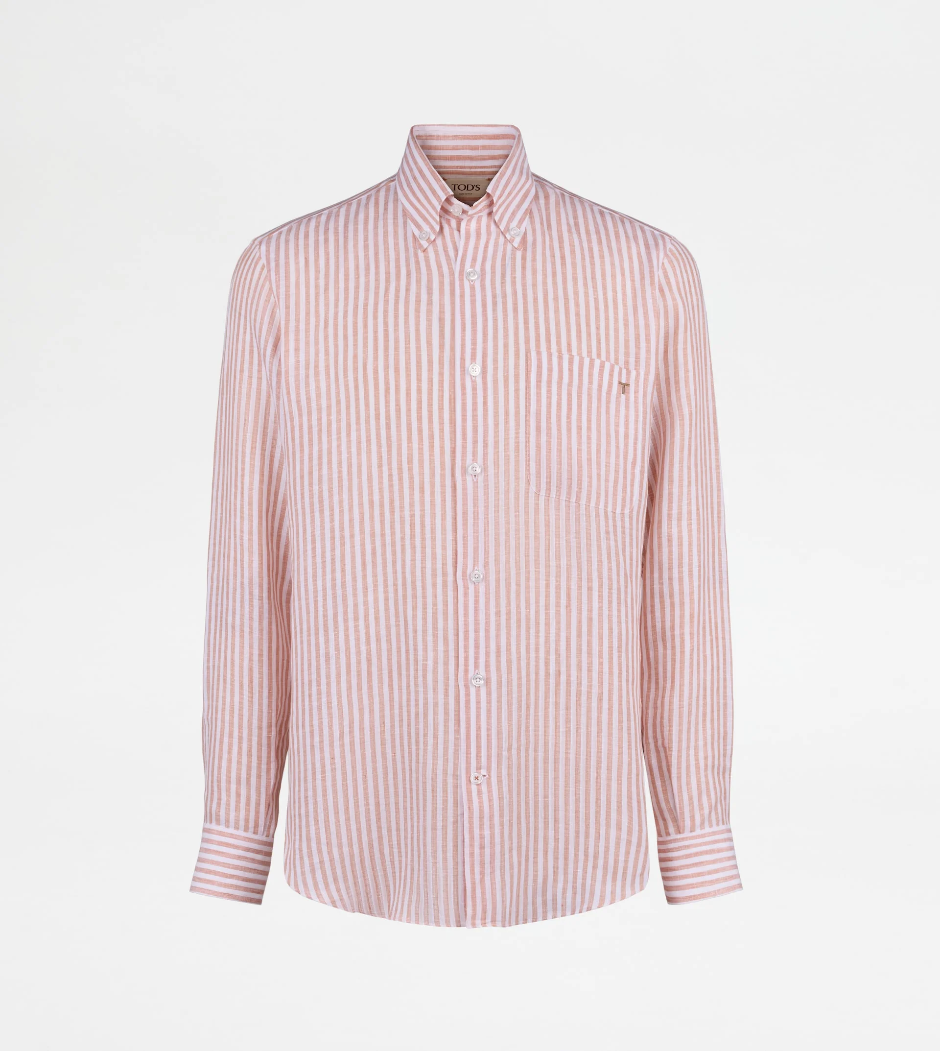 BUTTON DOWN SHIRT IN STRIPED LINEN - PINK - 1