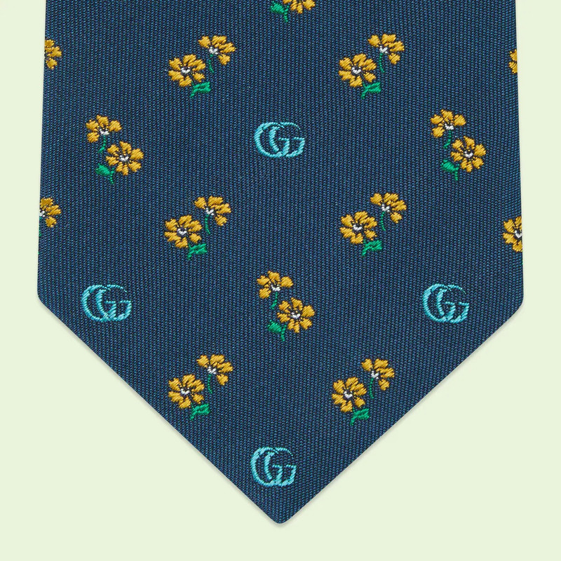 Double G and flowers silk jacquard tie 4