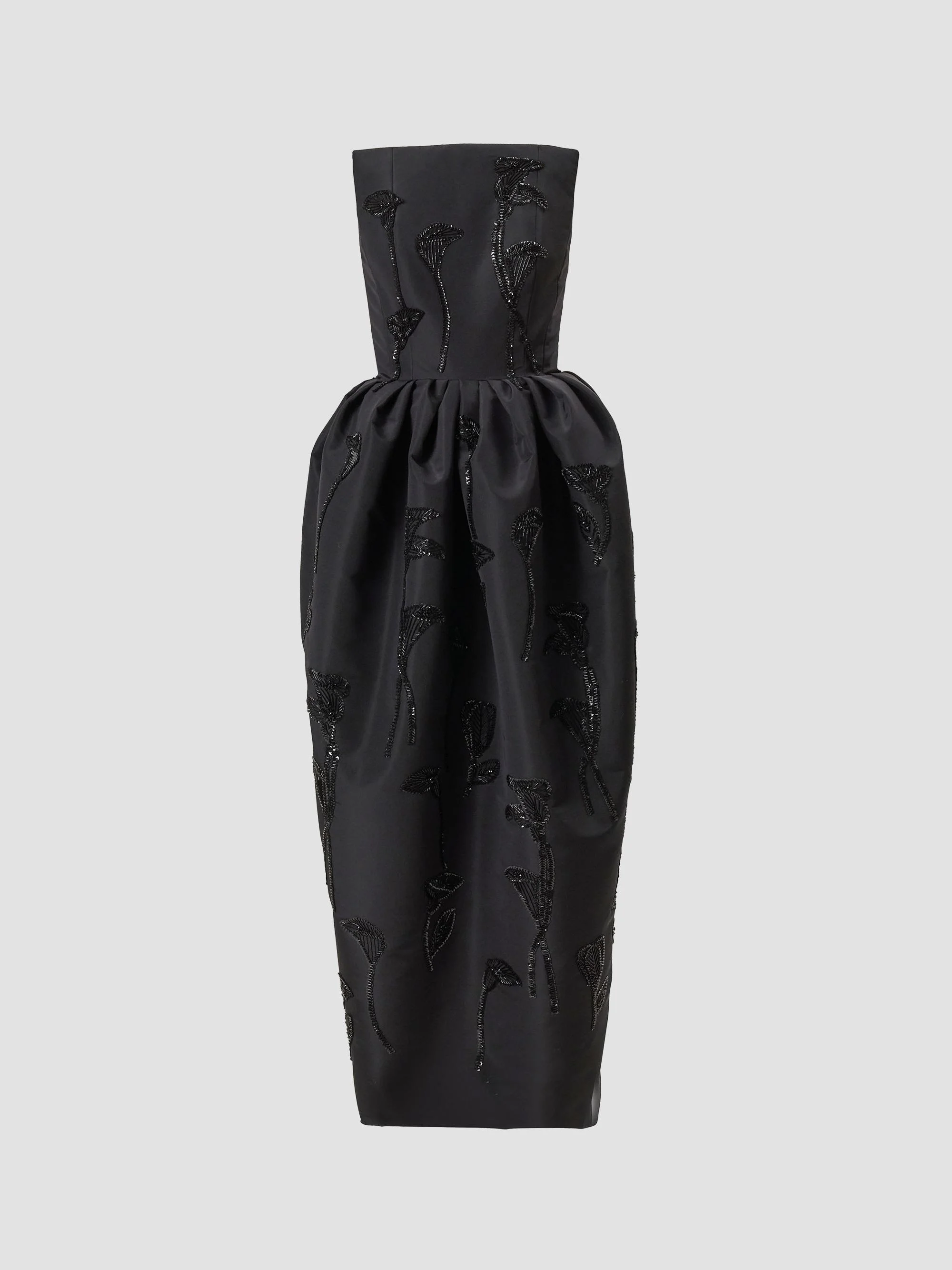 Women's Floral-Sequined Silk Strapless Gown - Black - 1
