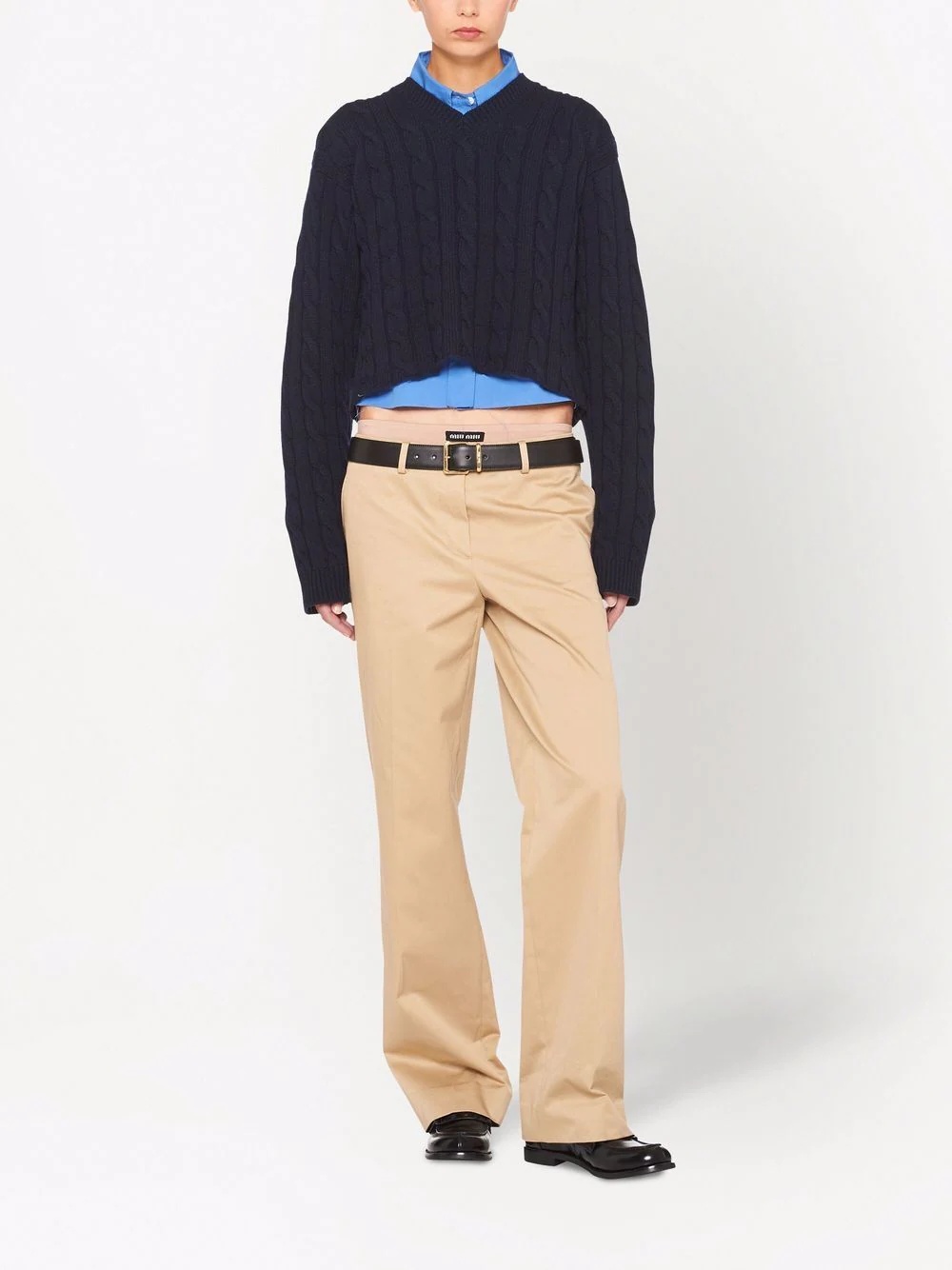 cable knit cashmere V-neck jumper - 2