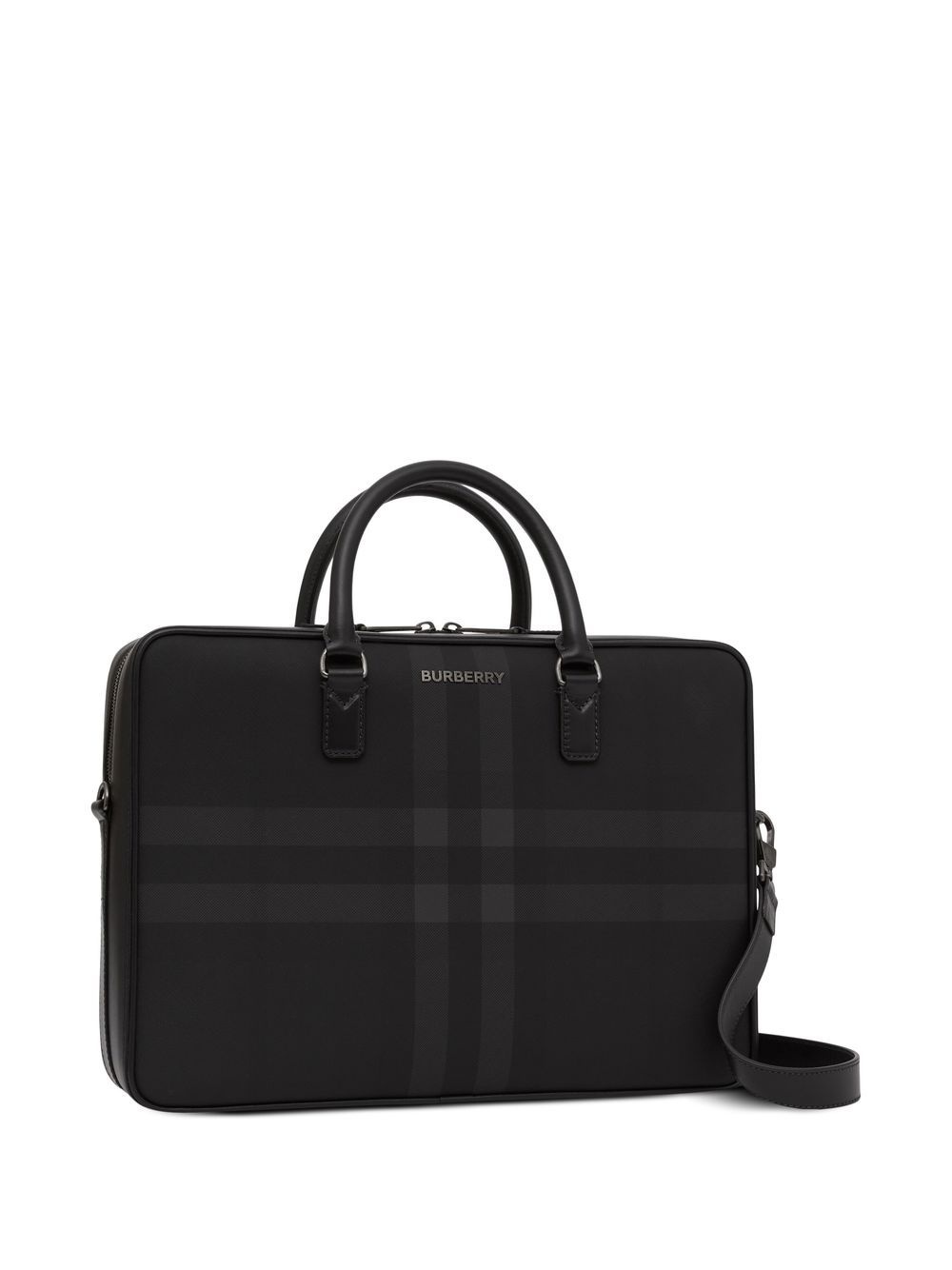 Check-print leather briefcase - 3
