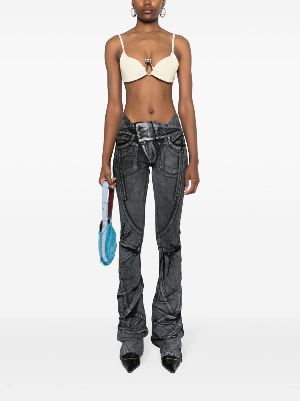 Hoop logo-plaque suede bralette - 2