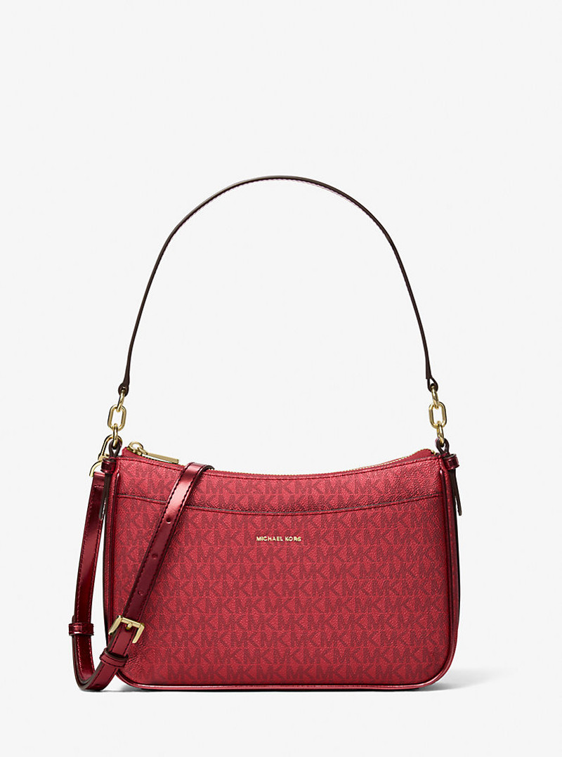 Jet Set Medium Metallic Signature Logo Convertible Crossbody Bag 1