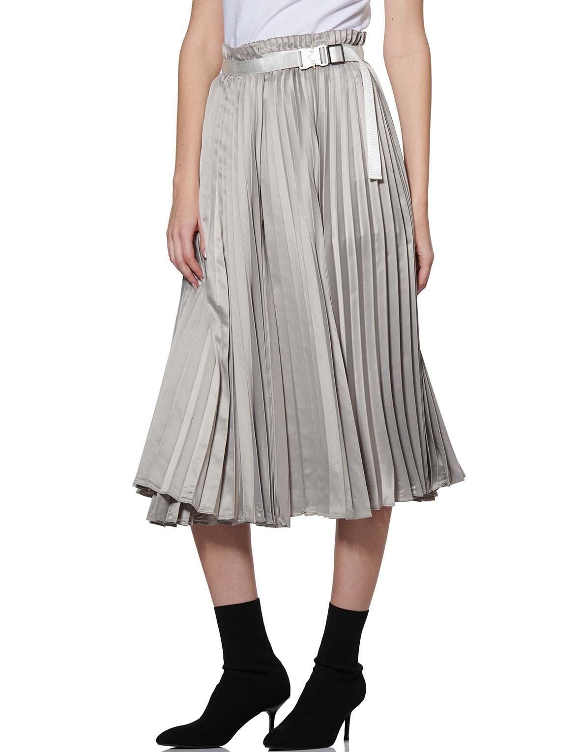 Denim Shorts with Asymmetric Pleated Skirt Overlay - 5