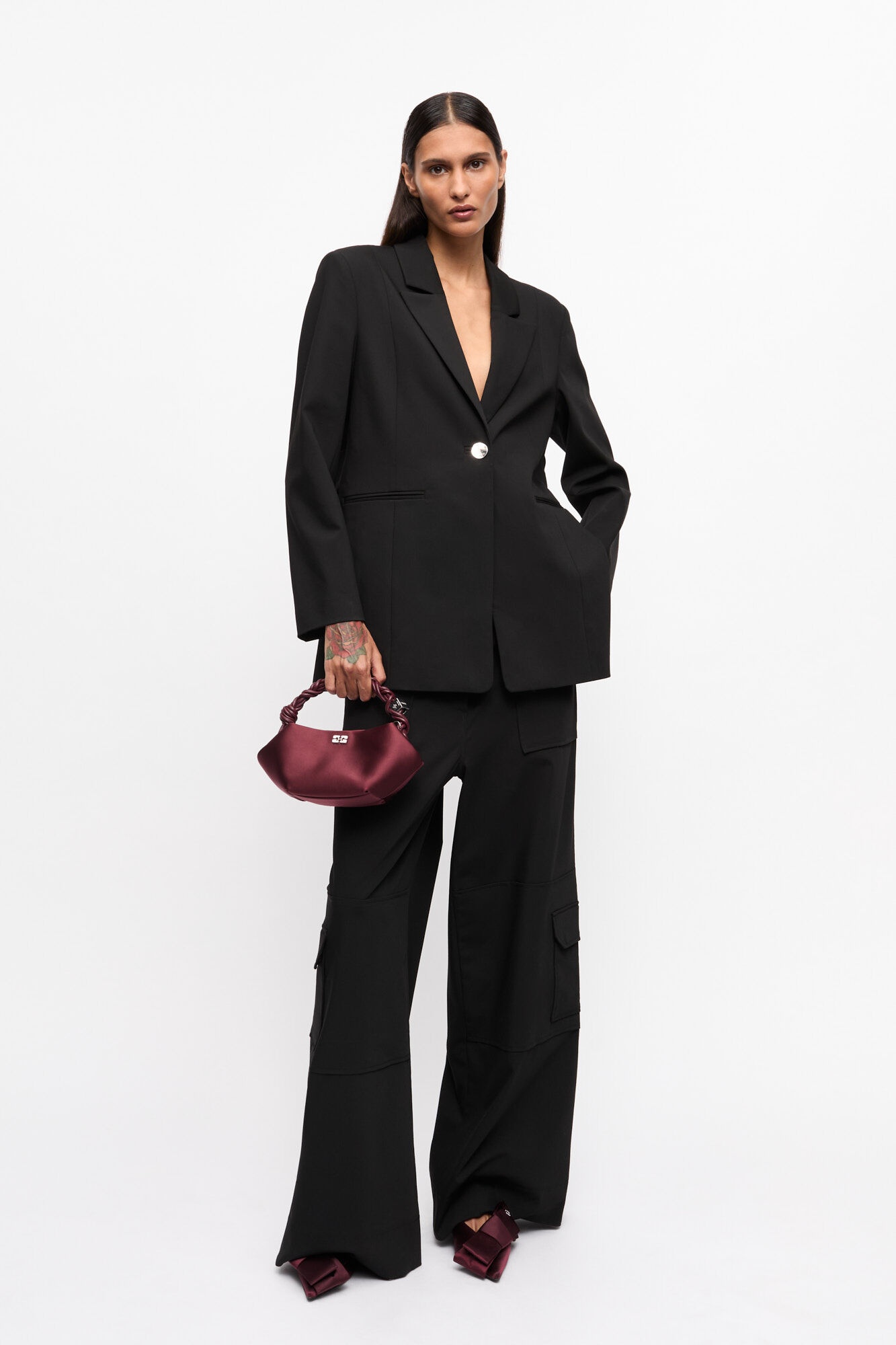 BLACK SOLID TWILL SUITING BLAZER - 5