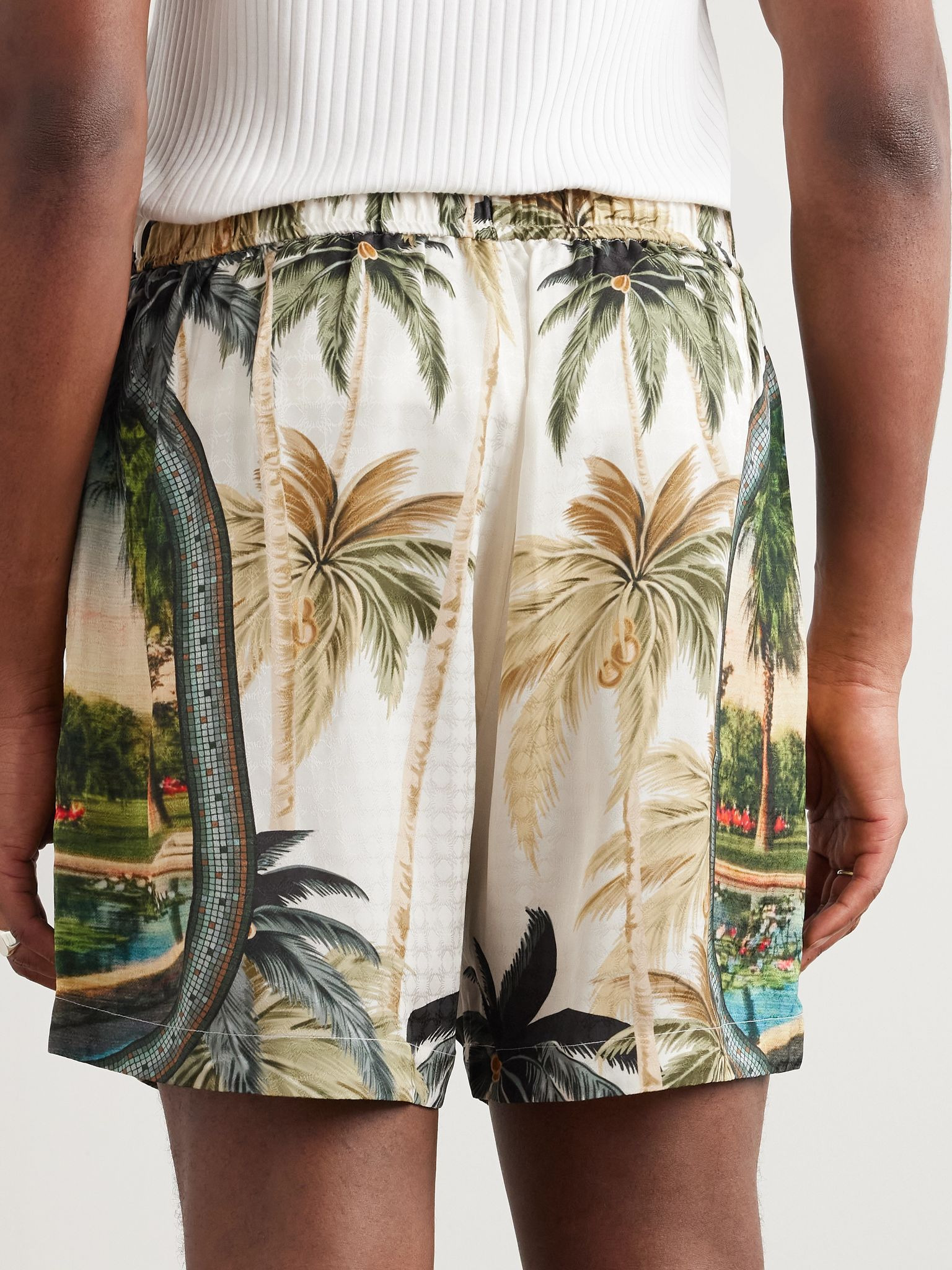 Paradise Straight-Leg Printed Satin Drawstring Shorts Green - 4
