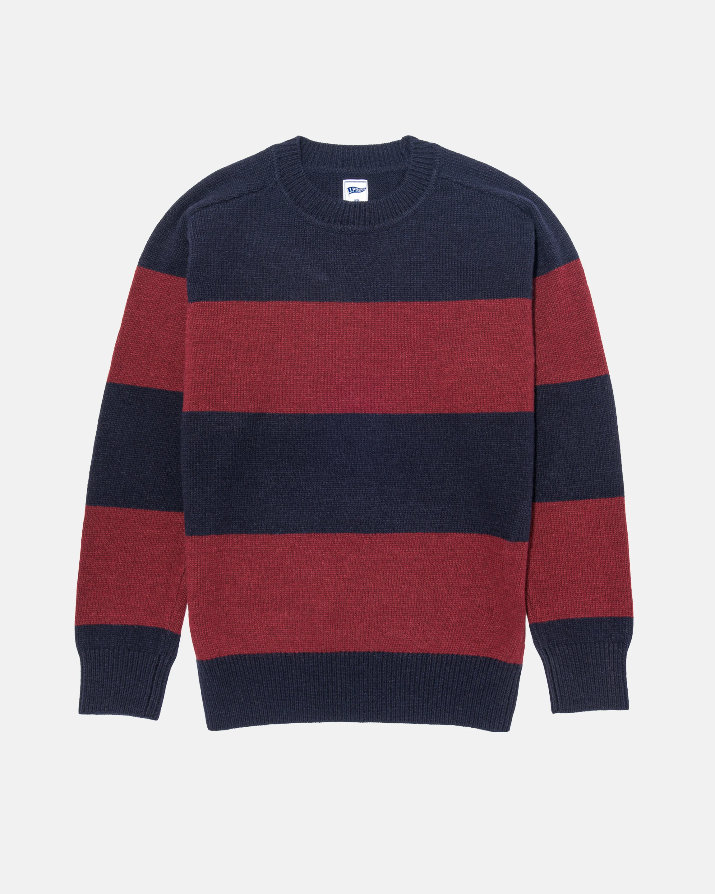BURGUNDY & NAVY RUGBY STRIPE CREWNECK SWEATER - TRIM FIT - 1