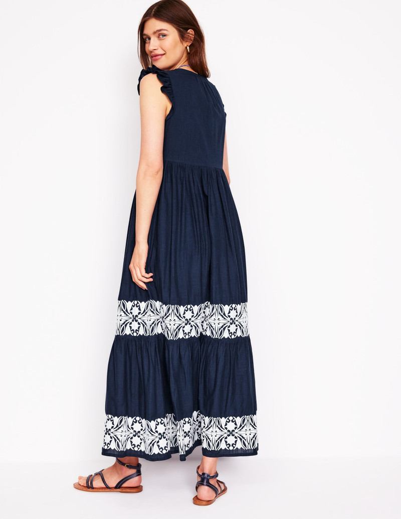 Tie Neck Tier Dress-Navy 4