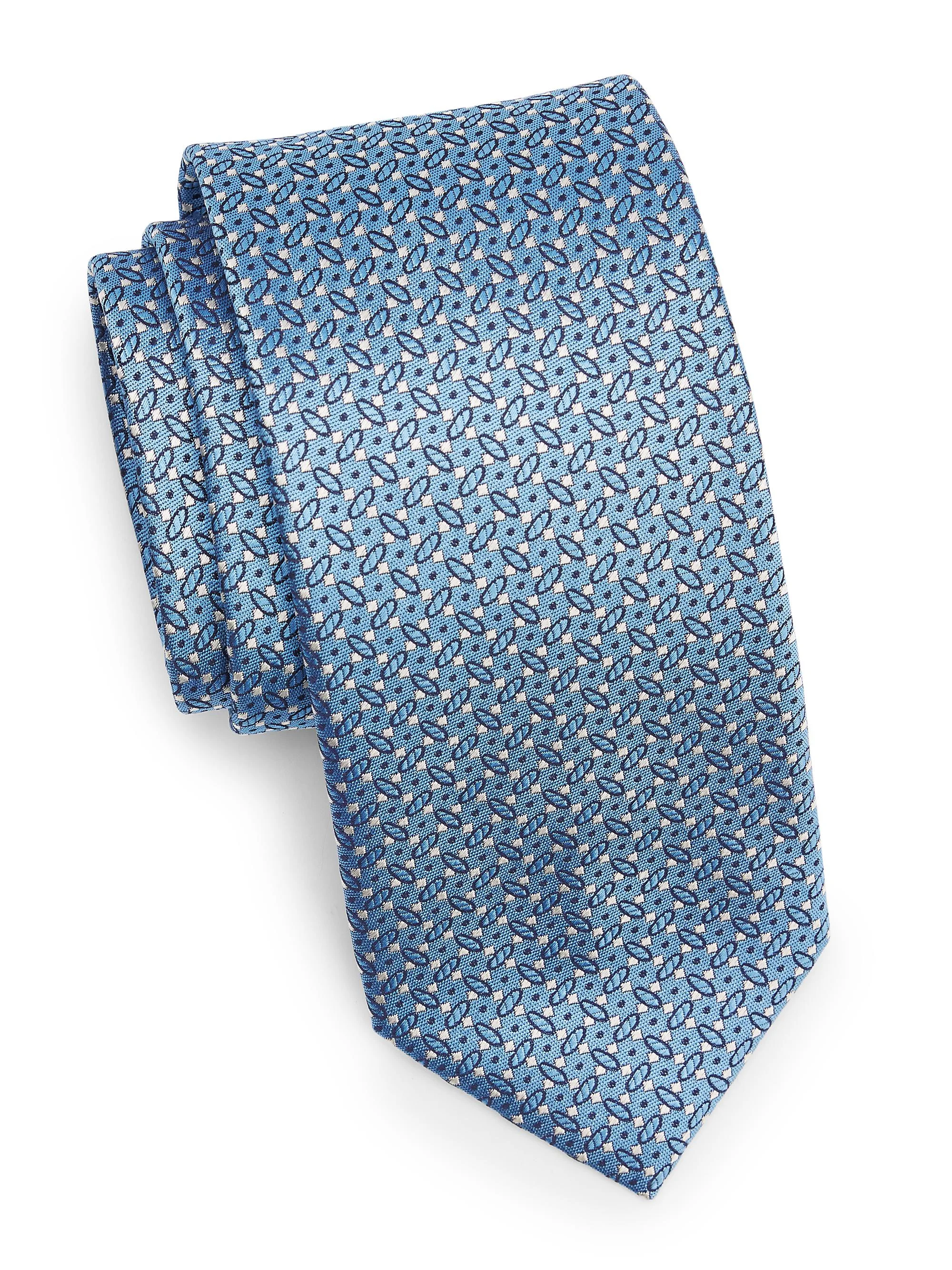 Men's Geometric Silk Tie - Blue - 1