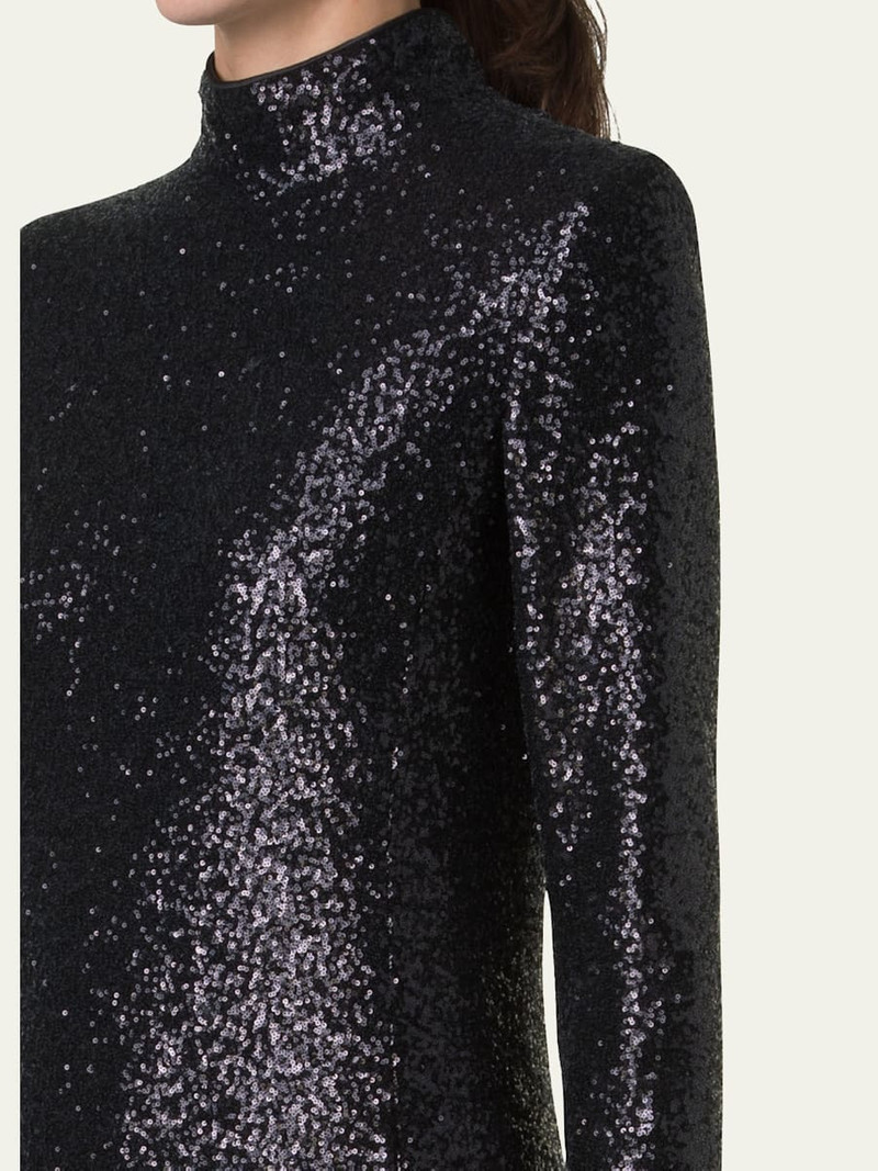 AKRIS Sequined Jersey High-Neck Long Sleeve Gown outlook