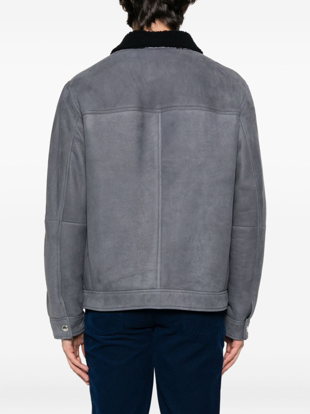 shearling-collar flap-pocket jacket - 4