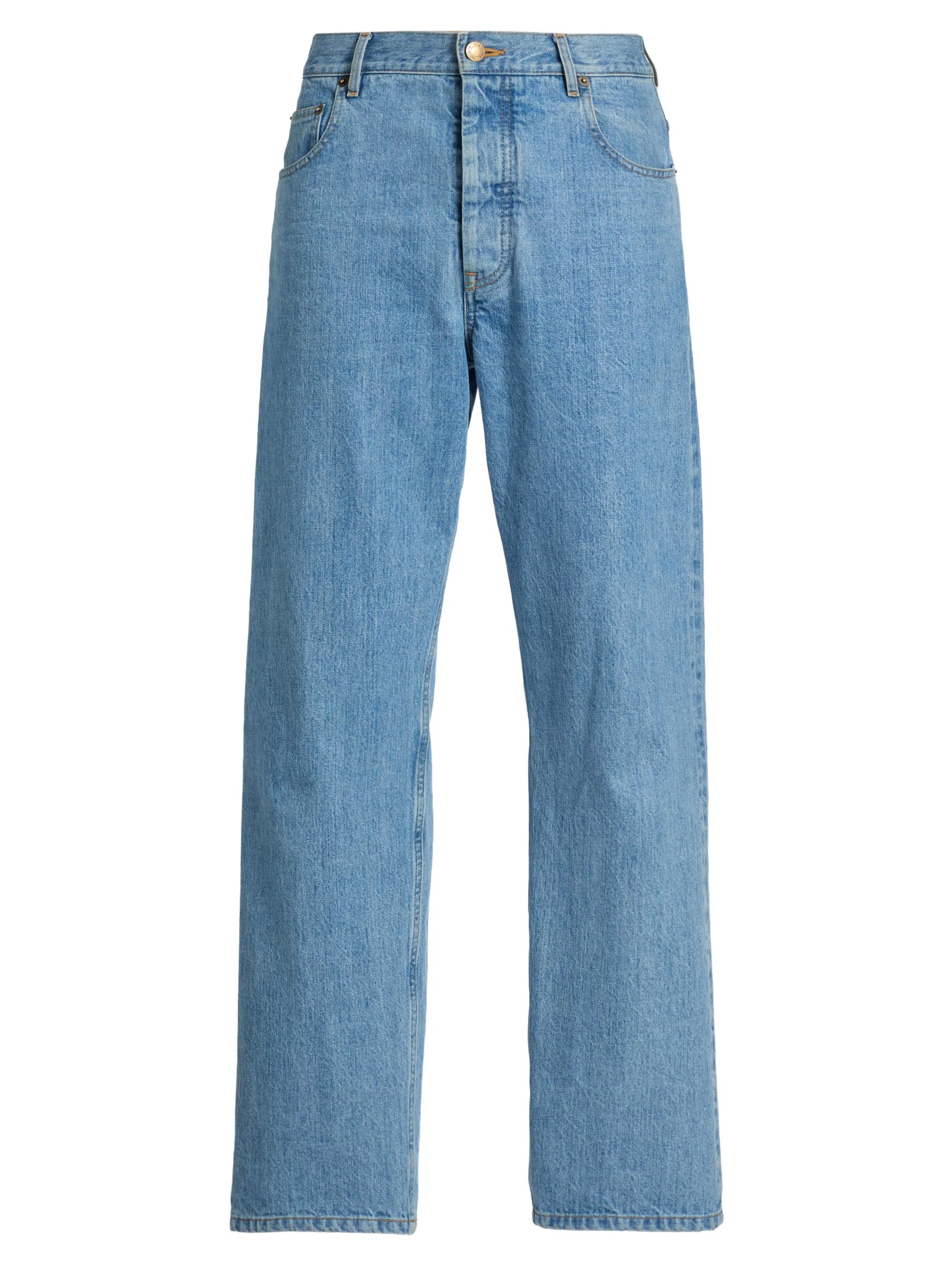 Men's Washed Selvedge Denim Straight-Leg Jeans - Light Blue - 1