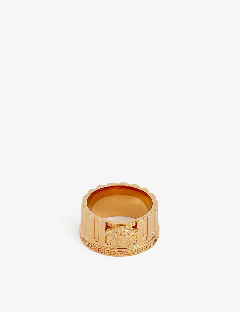 Medusa Greca-embossed gold-metal ring 1