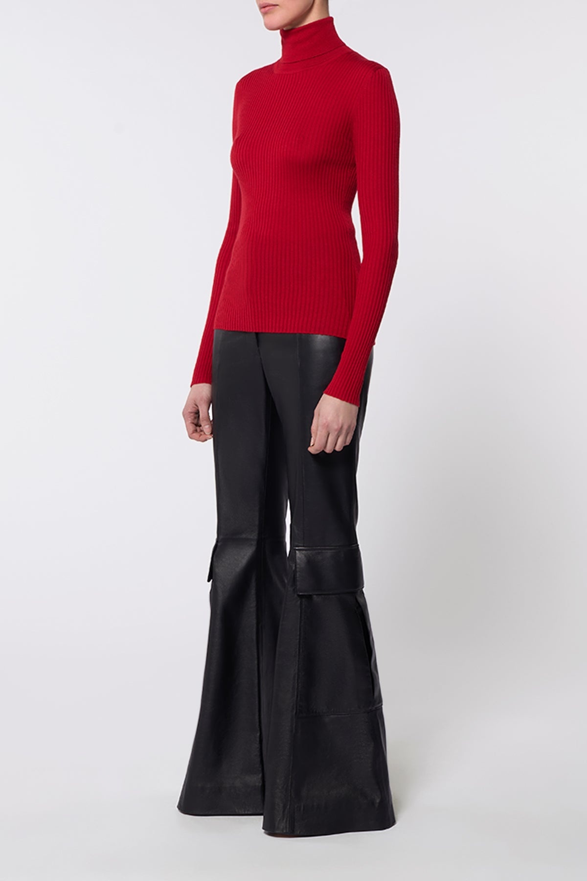 Peppe Knit Turtleneck in Scarlet Red Cashmere Silk - 3