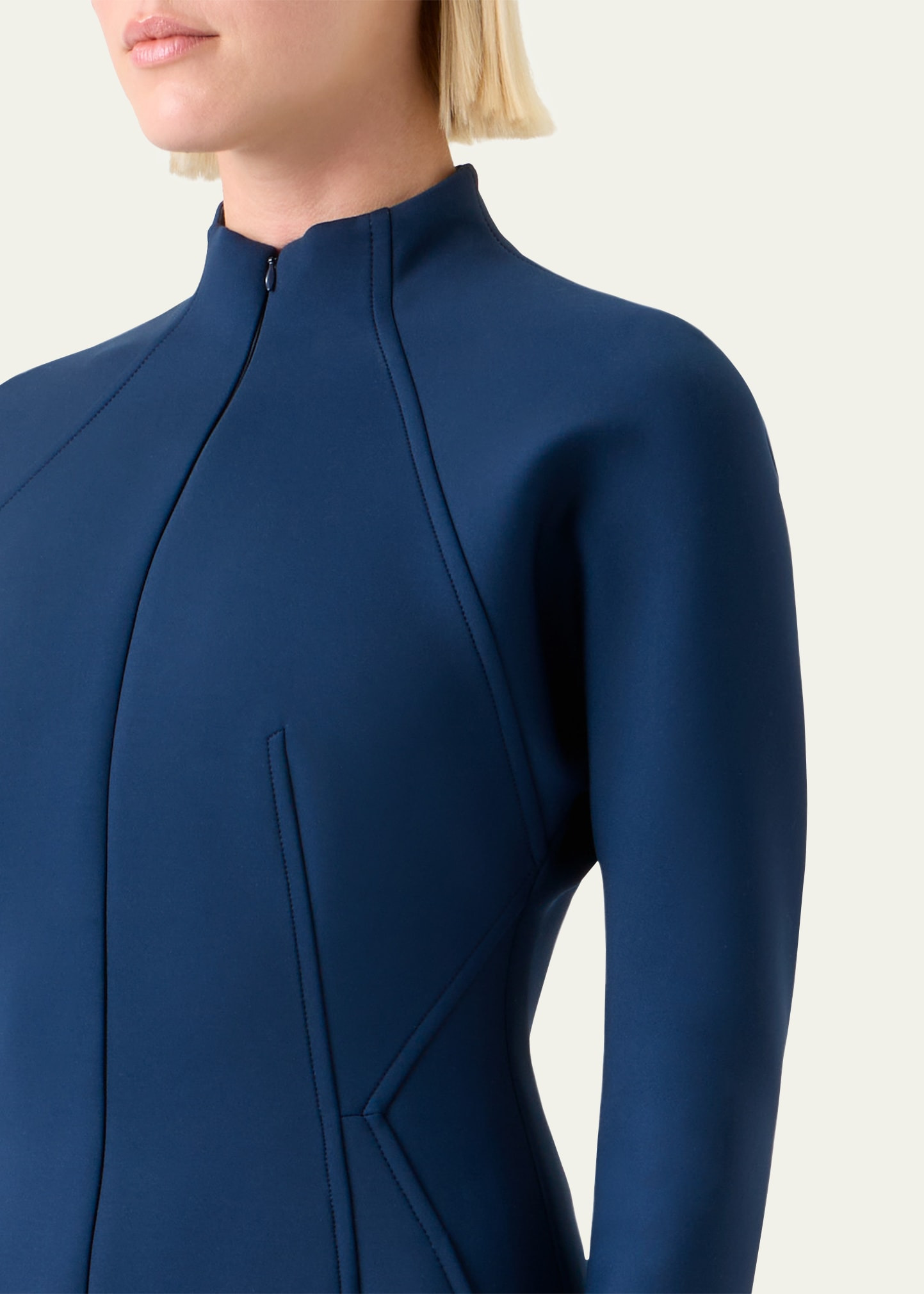 Techno Neoprene Long-Sleeve Zip-Front Dress - 5