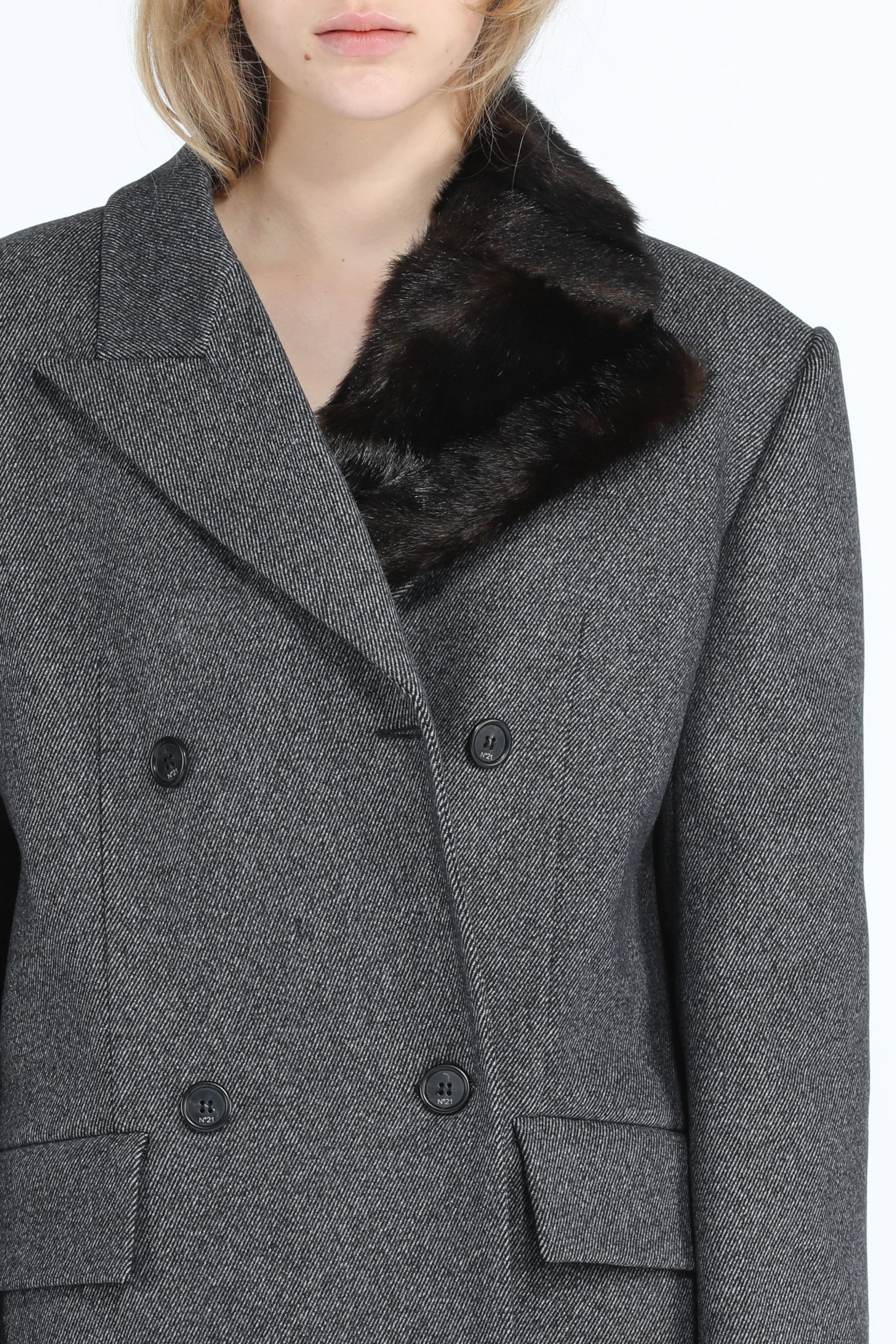 FAUX FUR-TRIM DOUBLE-BREASTED COAT - 5