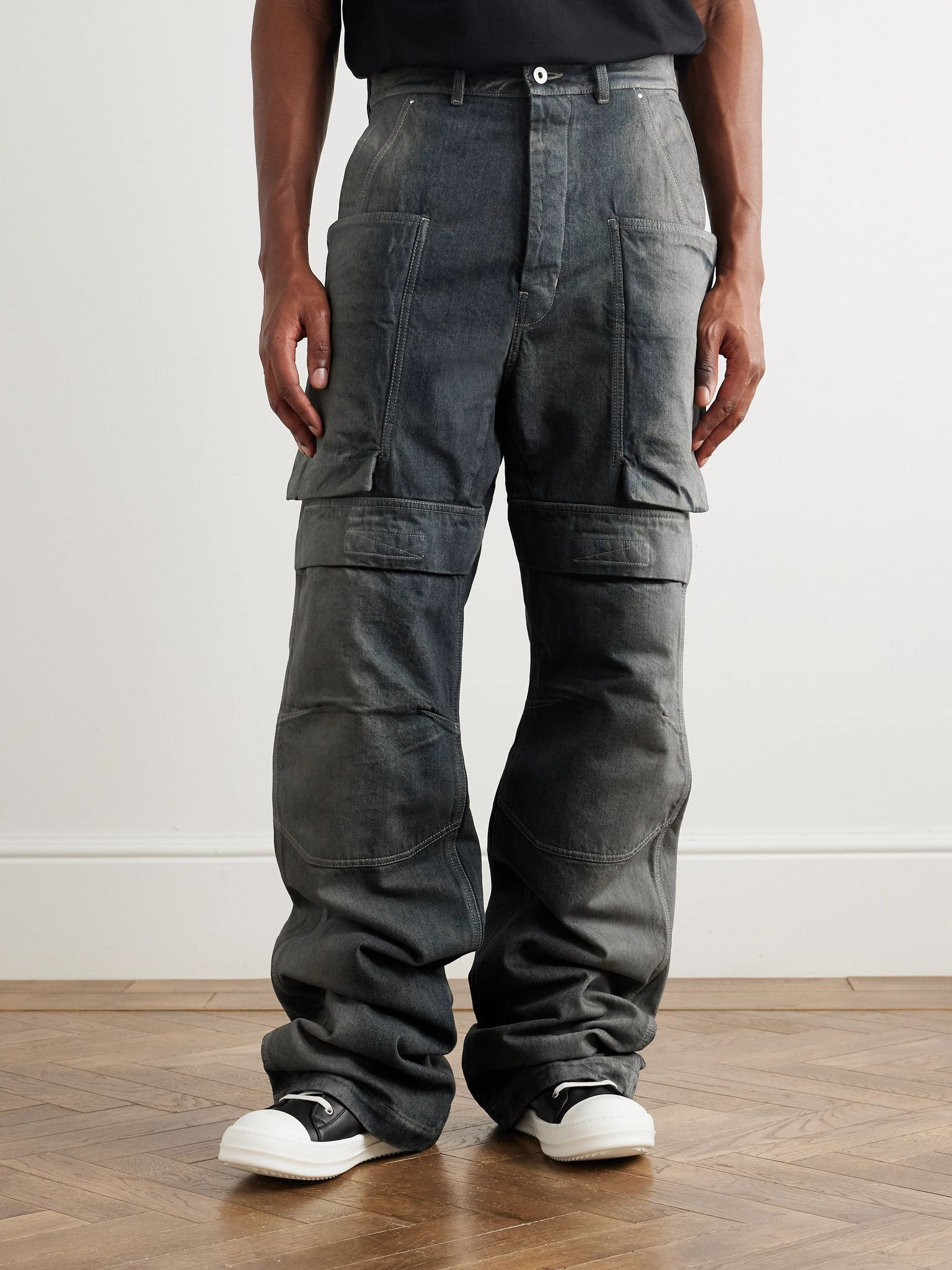 Stefan Wide-Leg Distressed Denim Cargo Trousers Dark gray - 3