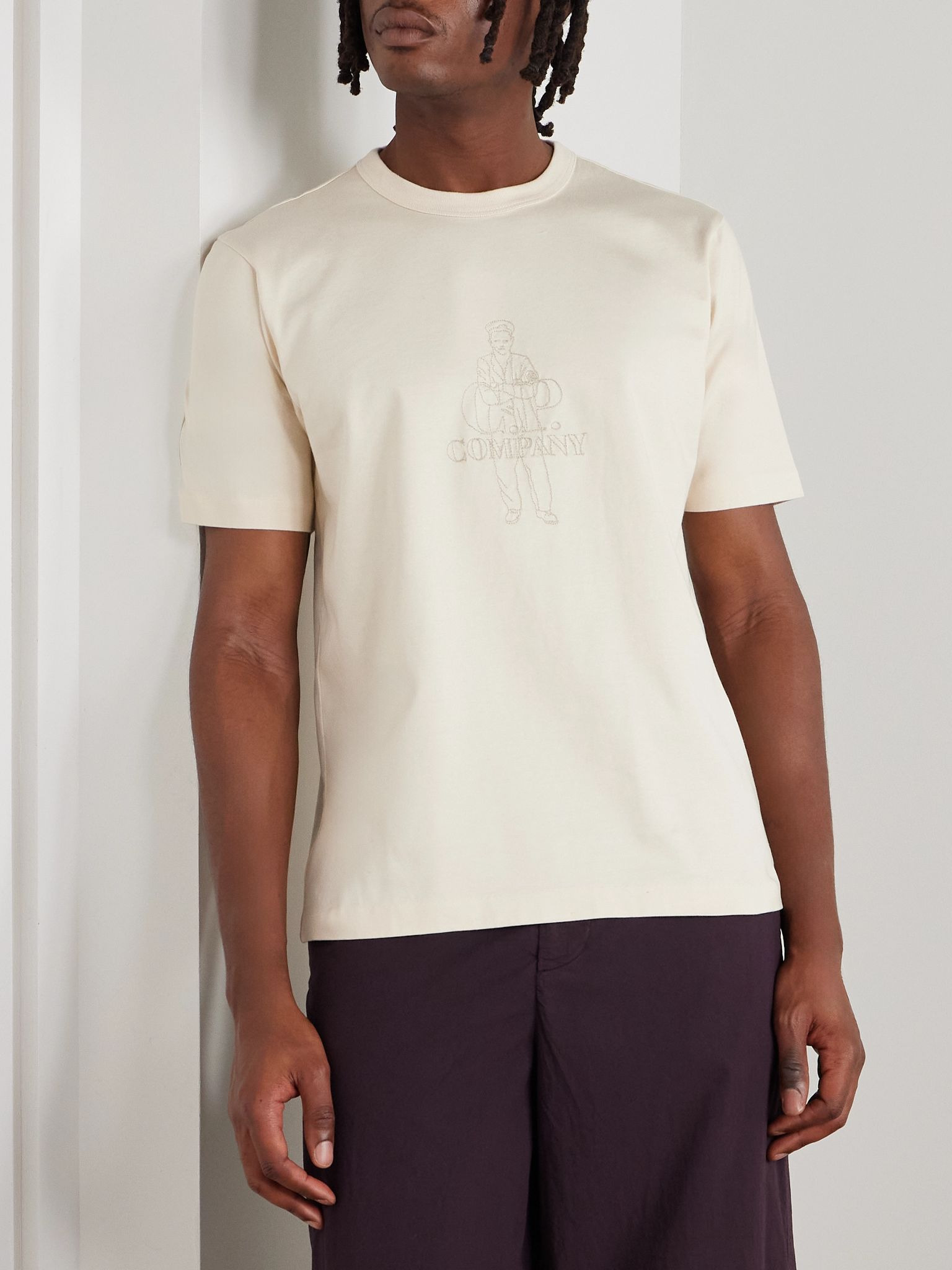 Embroidered Cotton-Jersey T-Shirt Cream - 3