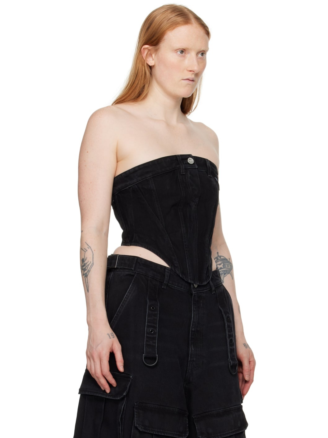 Black Paneled Denim Tank Top - 2