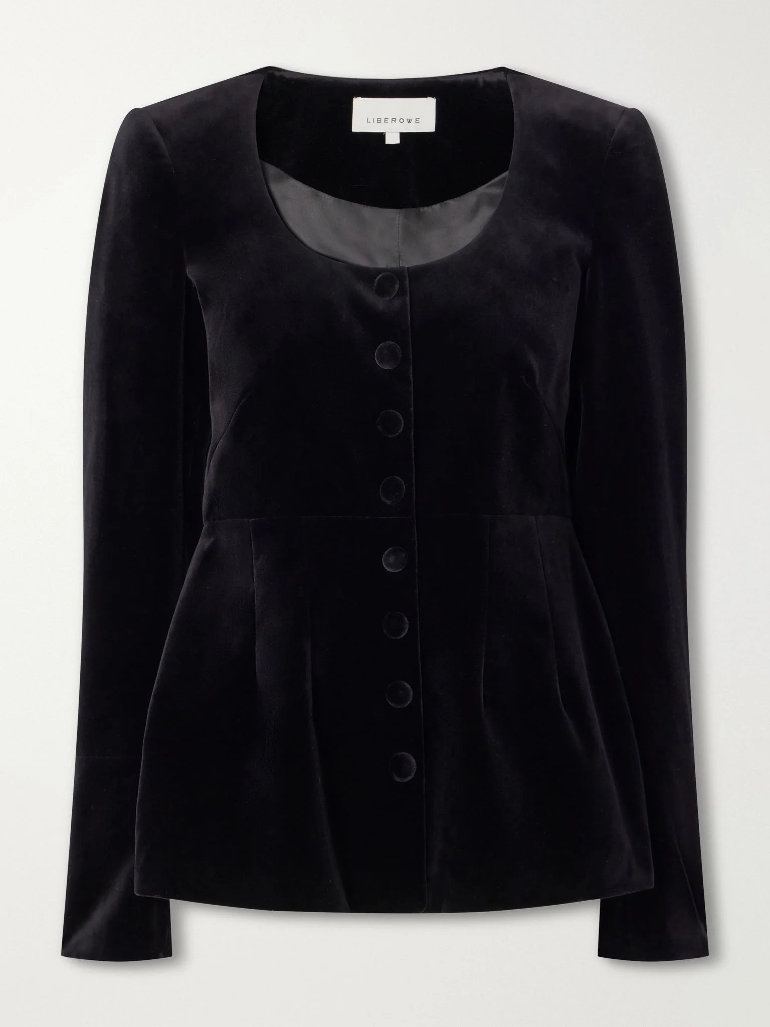 Amber darted cotton-velvet blouse Black - 1